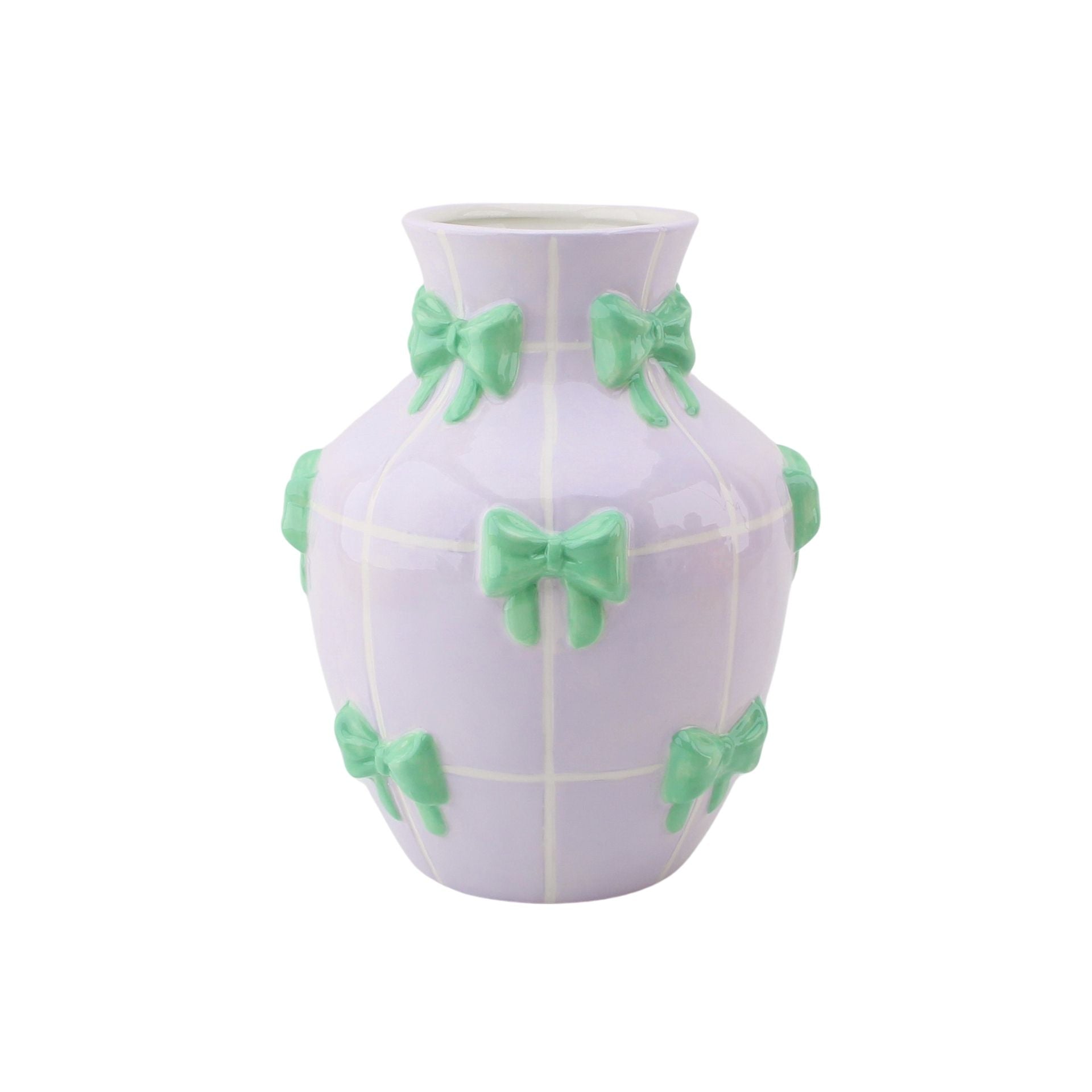 Vaas - Bloemenvaas Linten - Lila/Mint - 14x14x19cm