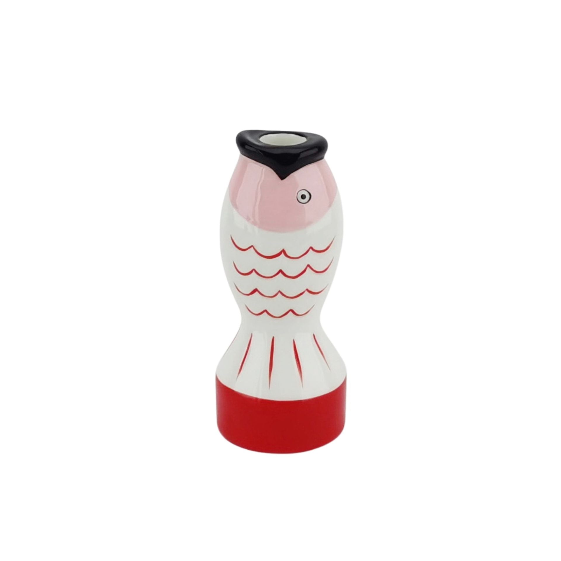 Kaarsenhouder - Vis - Rood/Wit/Roze - 7x7x16,5cm