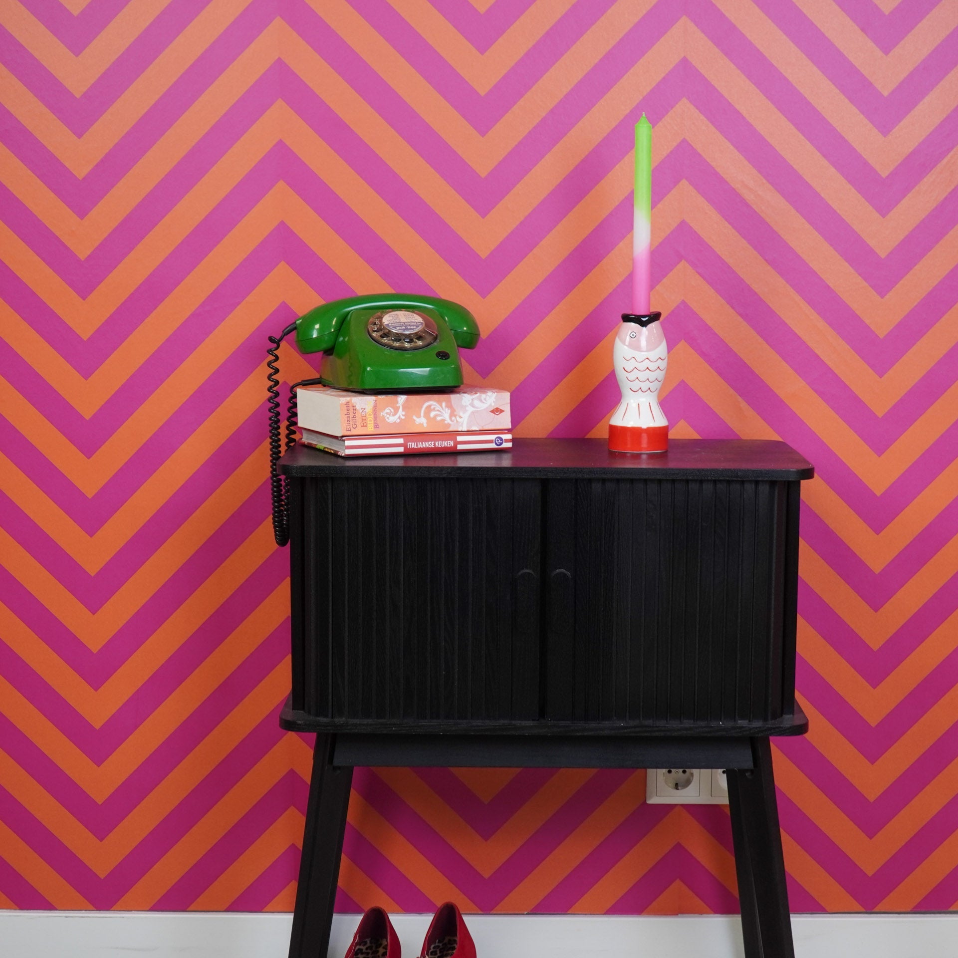 Kaarsenhouder - Vis - Rood/Wit/Roze - 7x7x16,5cm