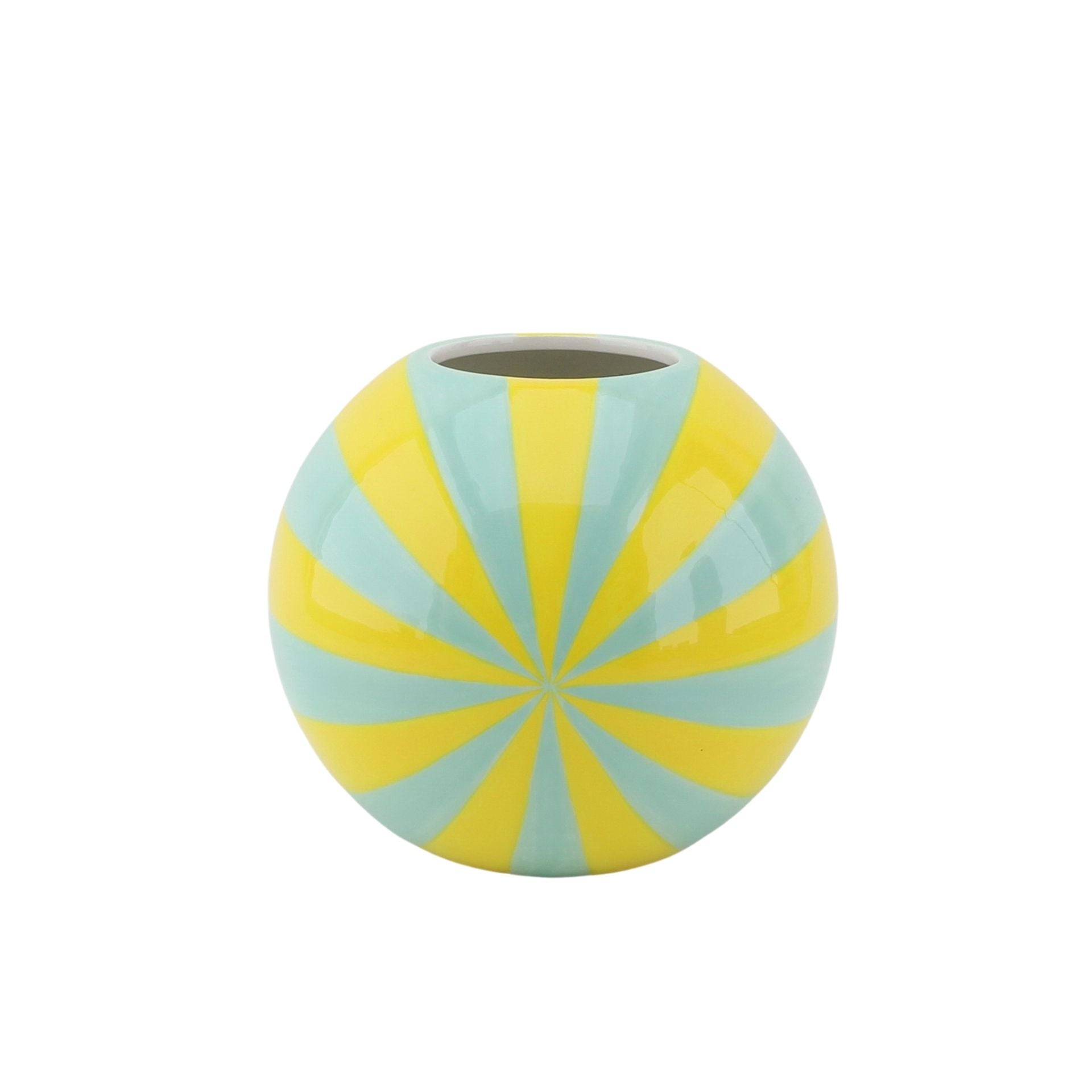 Vaas - Bloemenvaas Swirl - Geel/Mint - 20x20x20cm