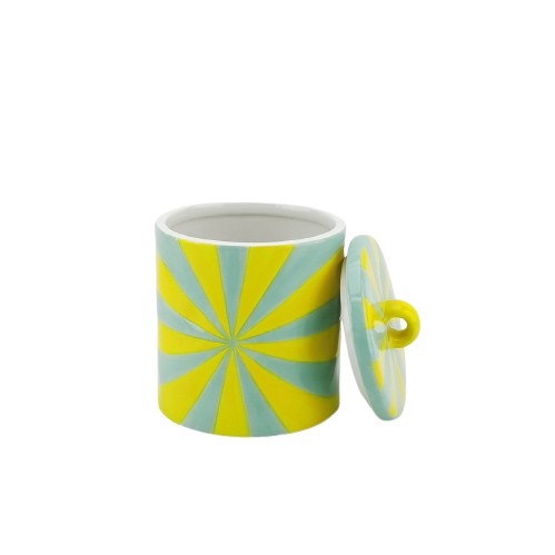 Decoratiepot - Swirl - Dolomiet - Geel/Mint - 11x11x14,5 cm