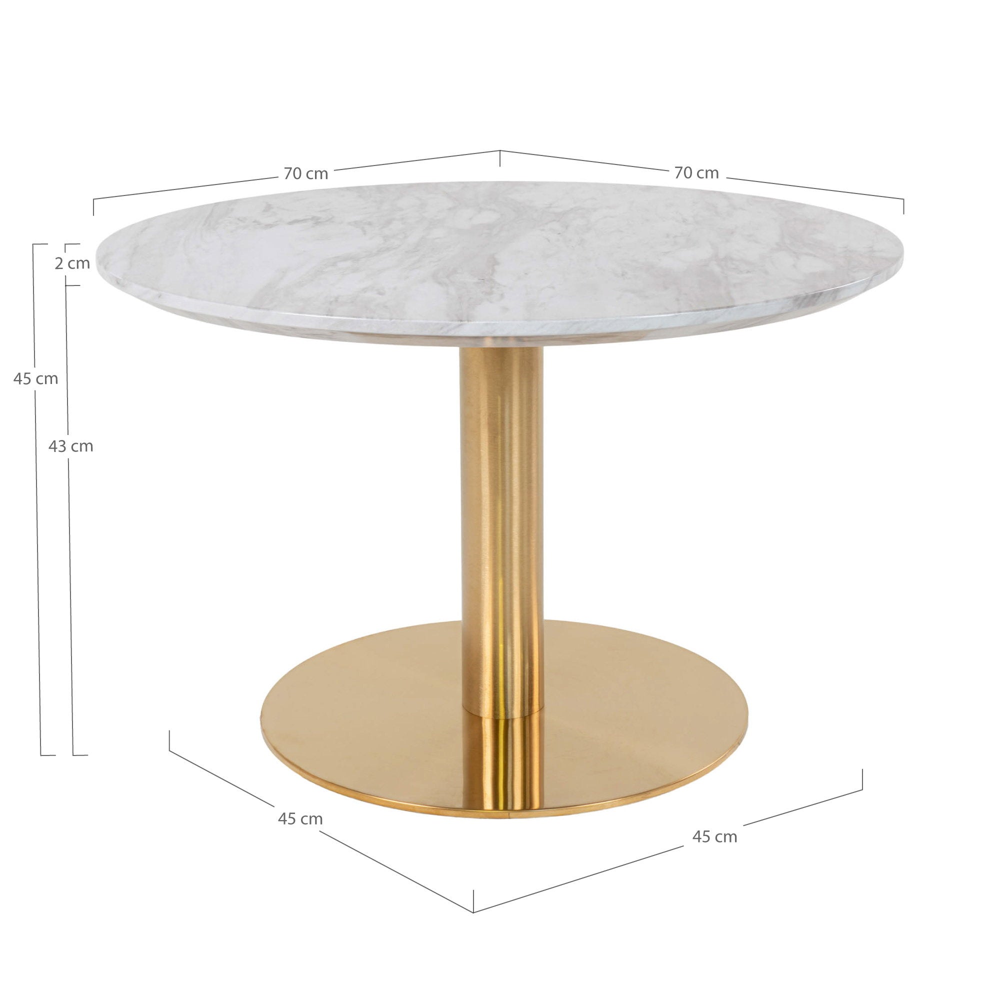 Bolzano salontafel - salontafel, blad in marmerlook, onderstel in messinglook ø70x45 cm
