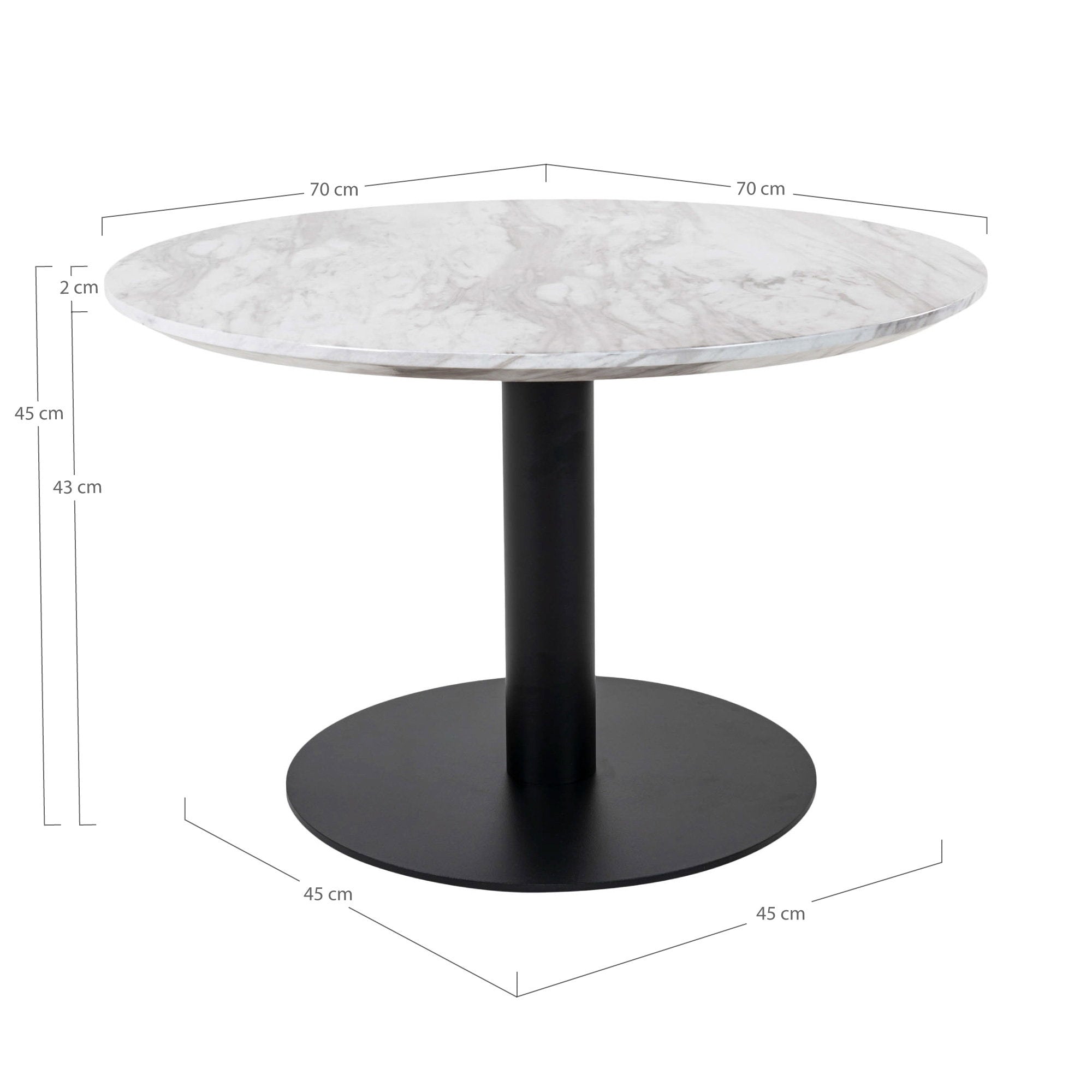 Bolzano salontafel - salontafel, marmerlook blad, wit, zwart onderstel ø70x45 cm