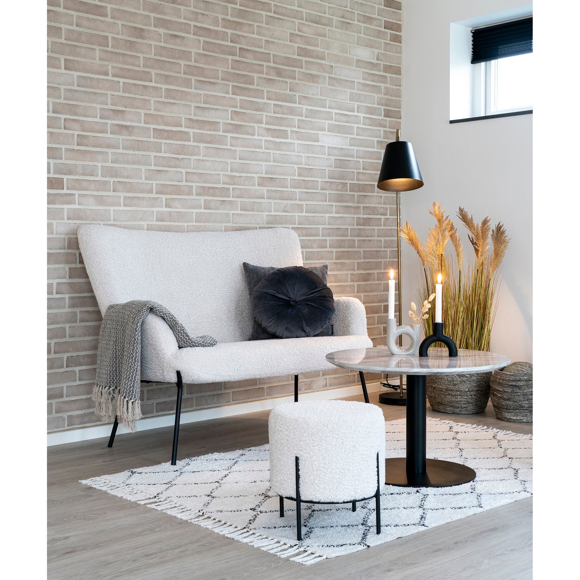 Bolzano salontafel - salontafel, marmerlook blad, wit, zwart onderstel ø70x45 cm