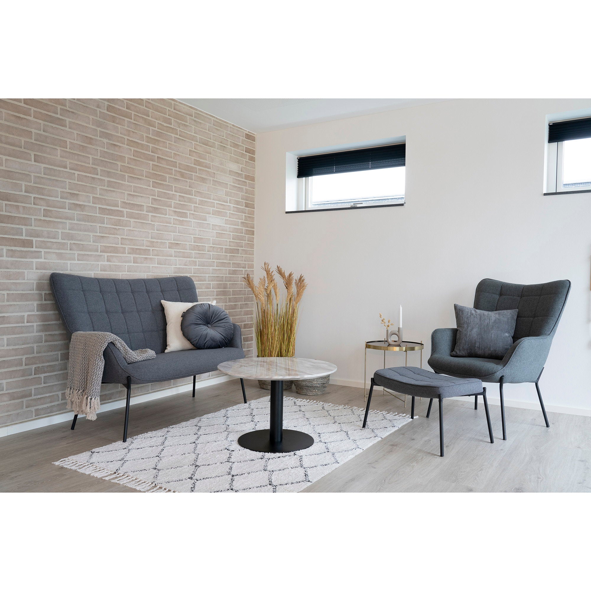 Bolzano salontafel - salontafel, marmerlook blad, wit, zwart onderstel ø70x45 cm