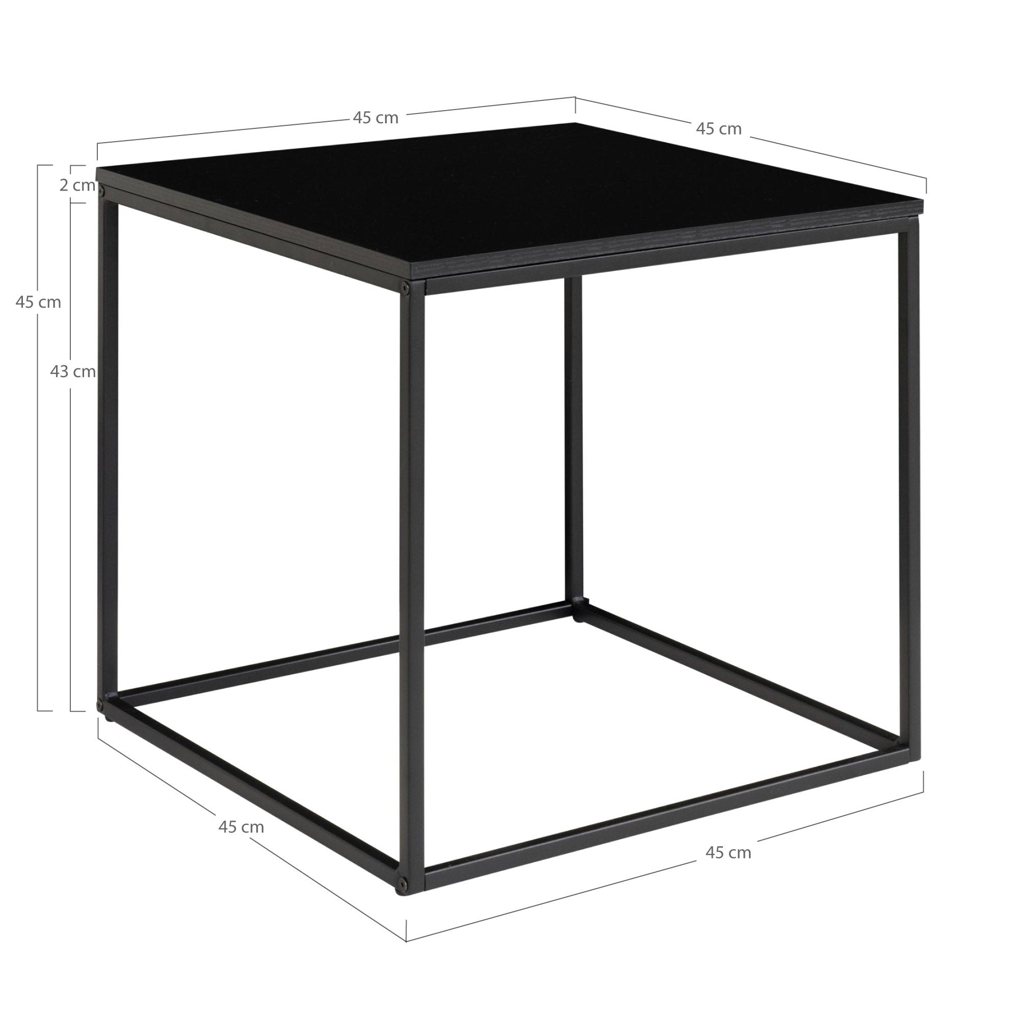 Vita Side Table - Bijzettafel, zwart, zwart frame 45x45x45 cm