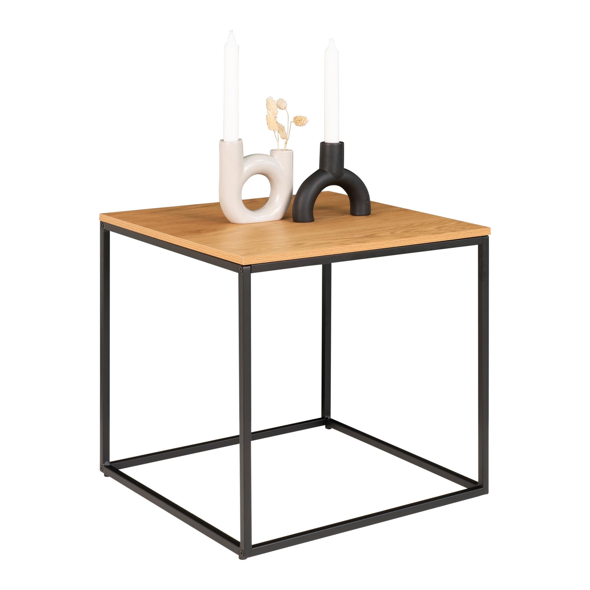 Vita bijzettafel - bijzettafel, eikenlook, zwart frame 45x45x45 cm