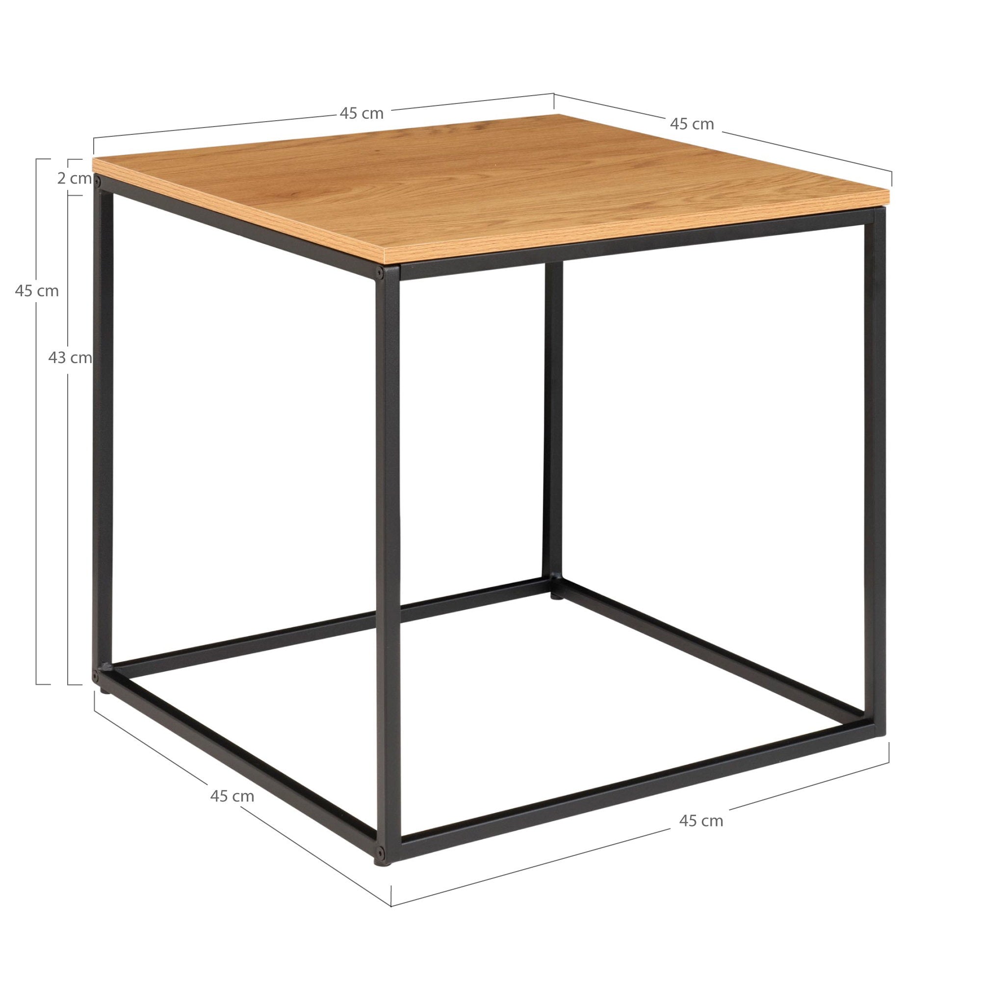 Vita bijzettafel - bijzettafel, eikenlook, zwart frame 45x45x45 cm