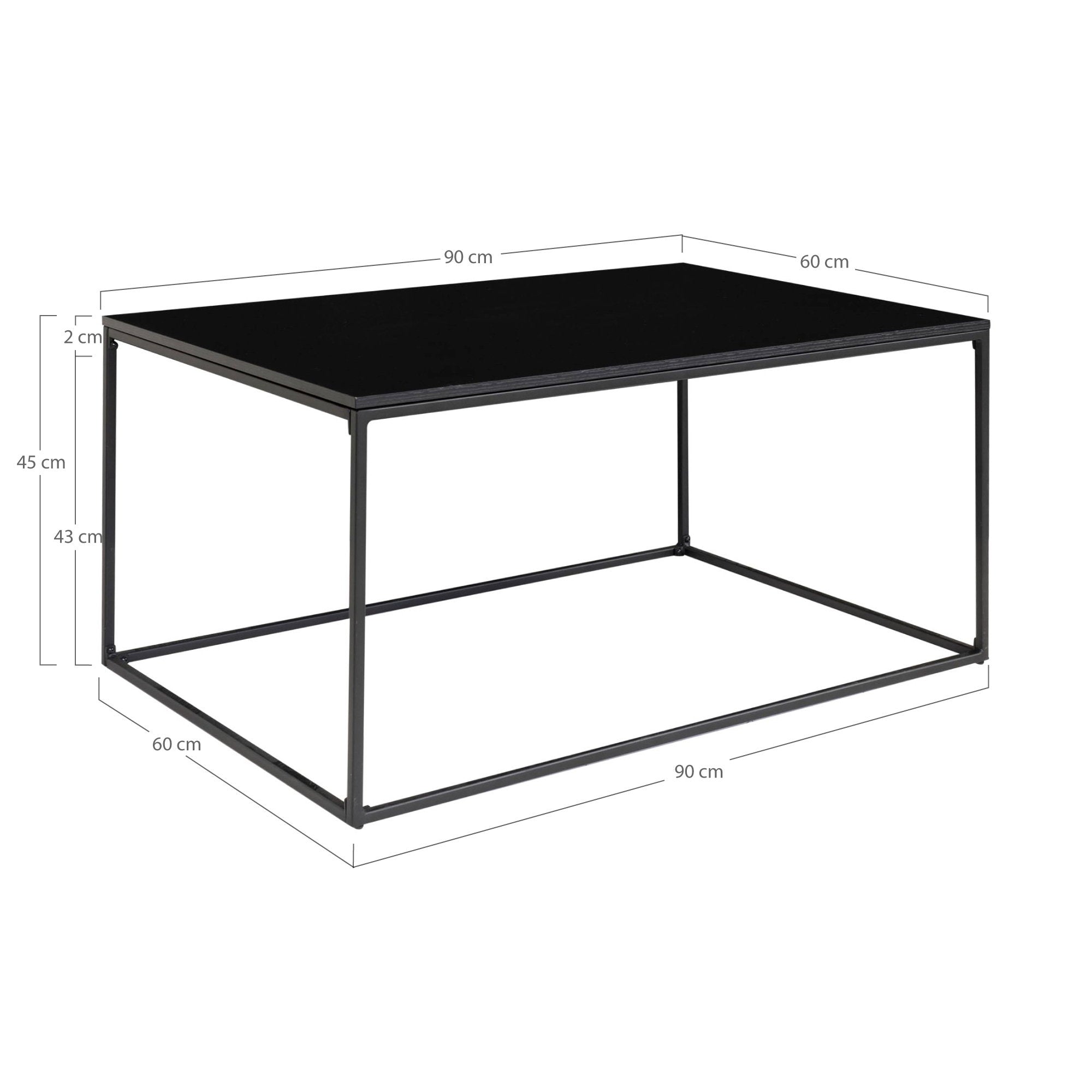 Vita salontafel - salontafel, zwart, zwart frame 60x90x45 cm