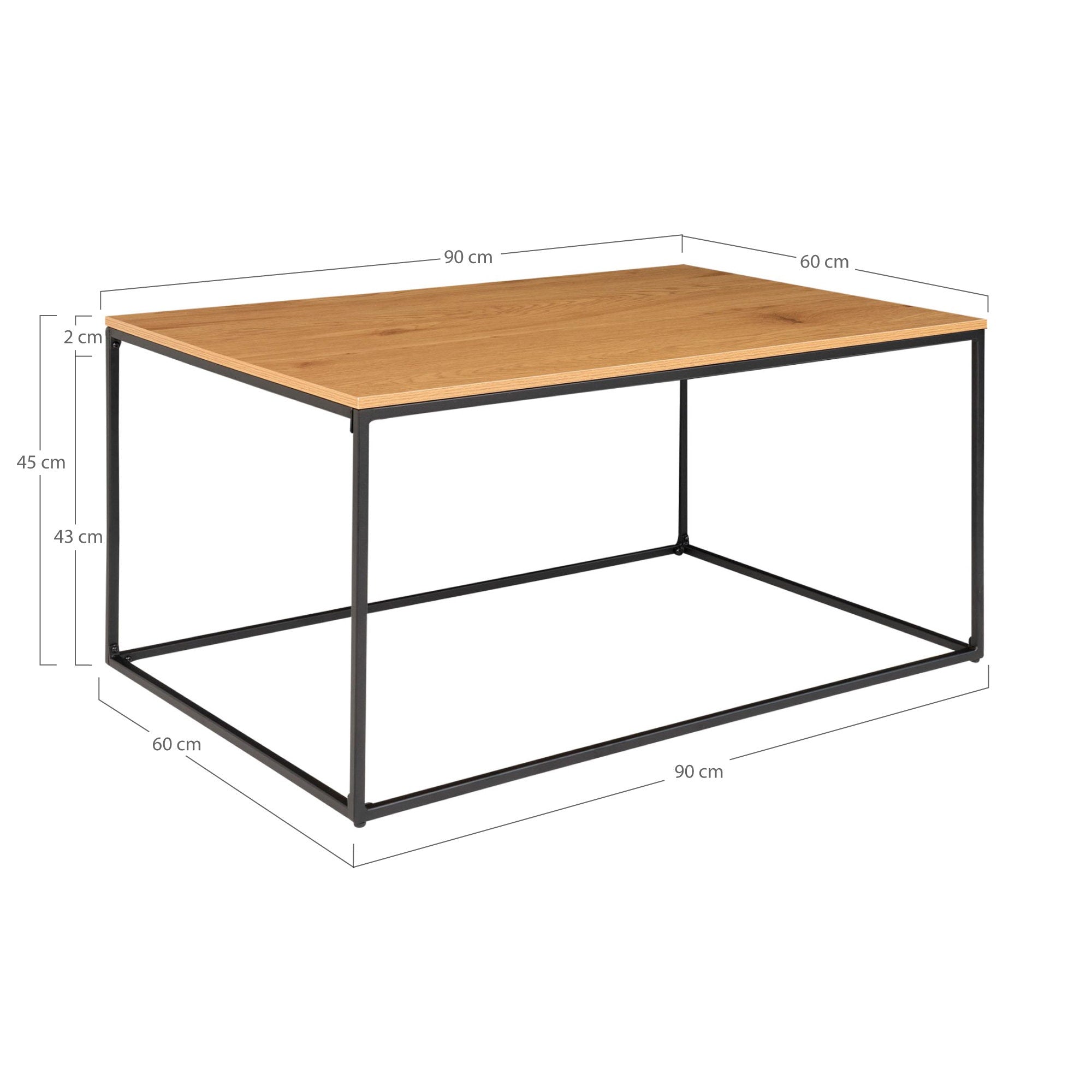 Vita salontafel - Salontafel, eikenlook, zwart frame 60x90x45 cm