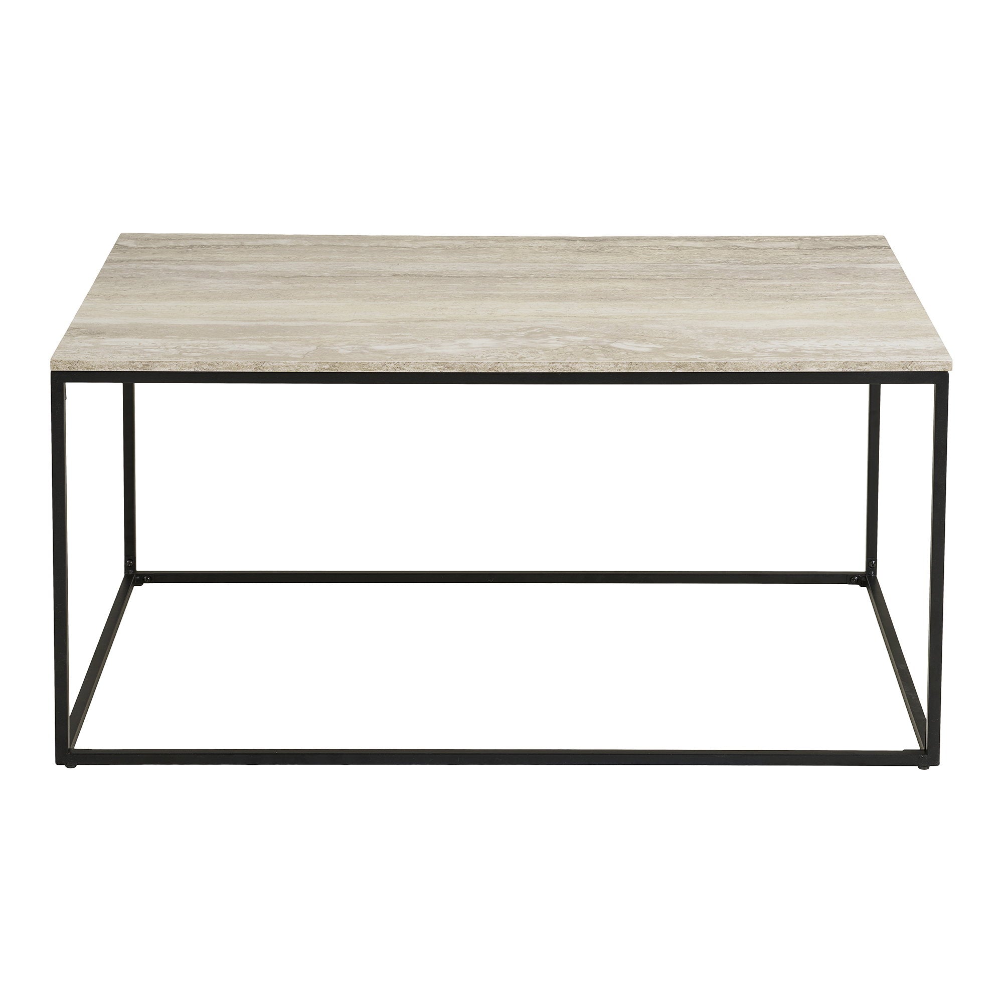 Vita salontafel - salontafel in travertijnlook, zwart frame, 90 x 60 x 45 cm