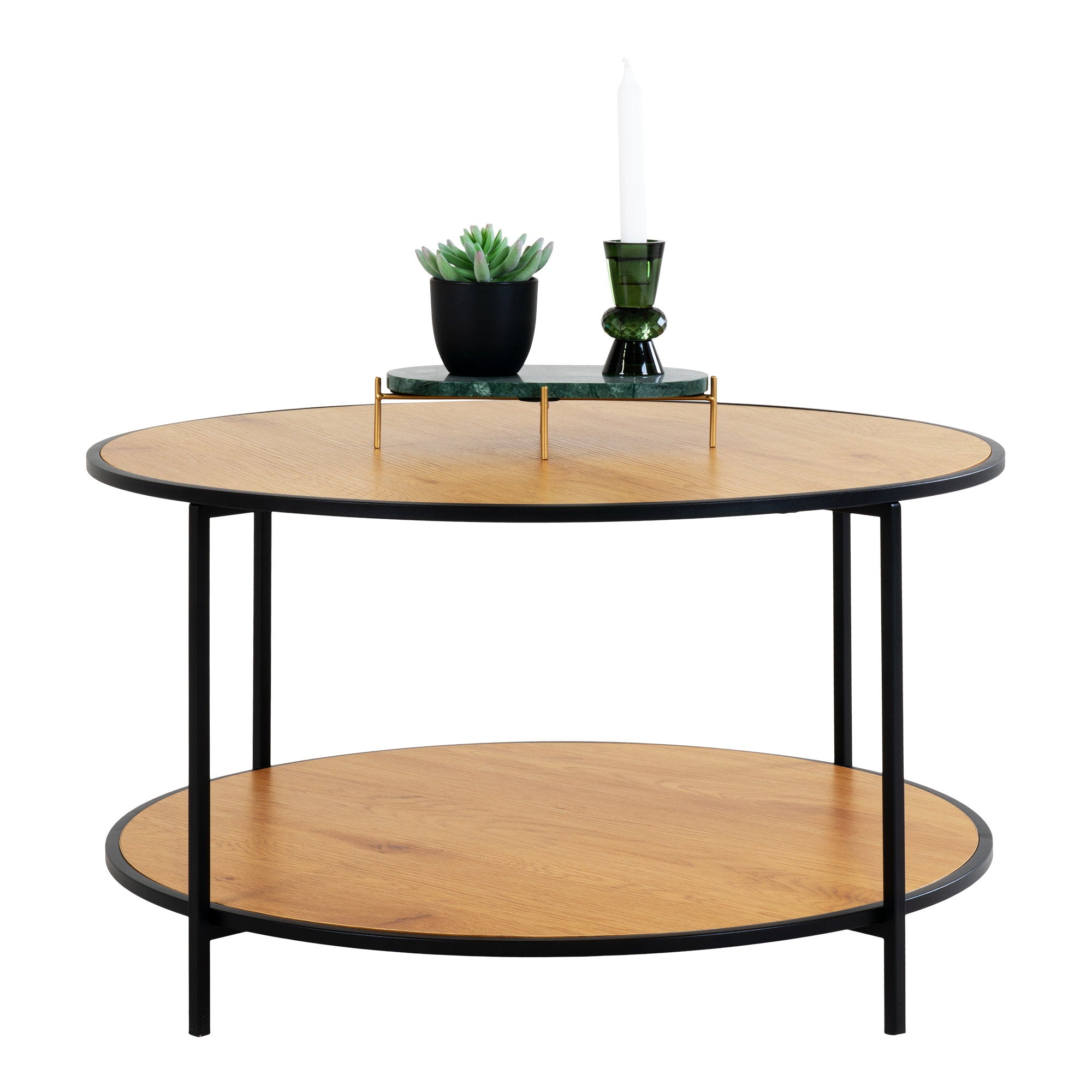 Vita salontafel - salontafel, eikenlook, zwart frame ø80x45 cm