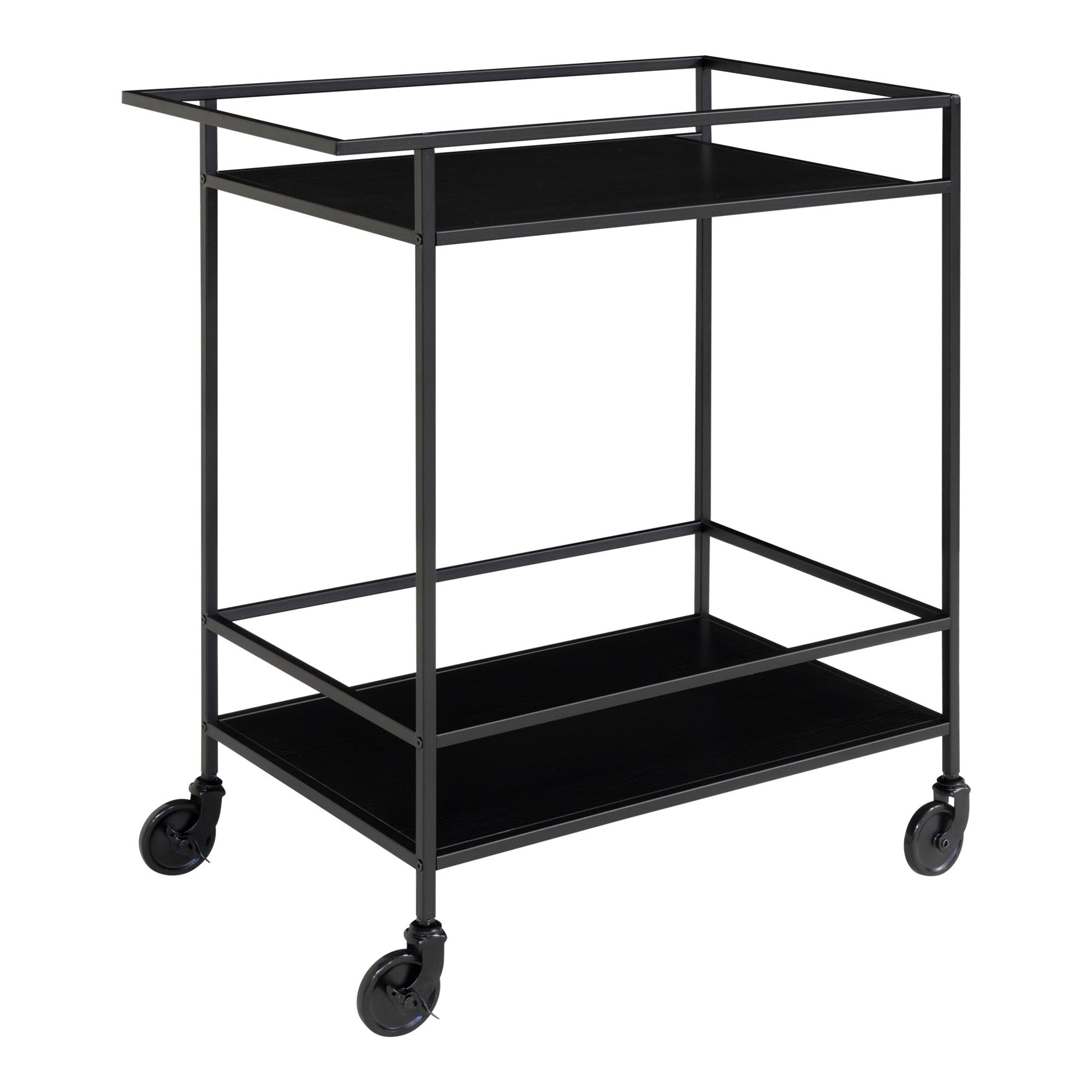 Vita Bar trolley - bartrolley met 2 planken, zwart, zwart frame 68x40x79 cm