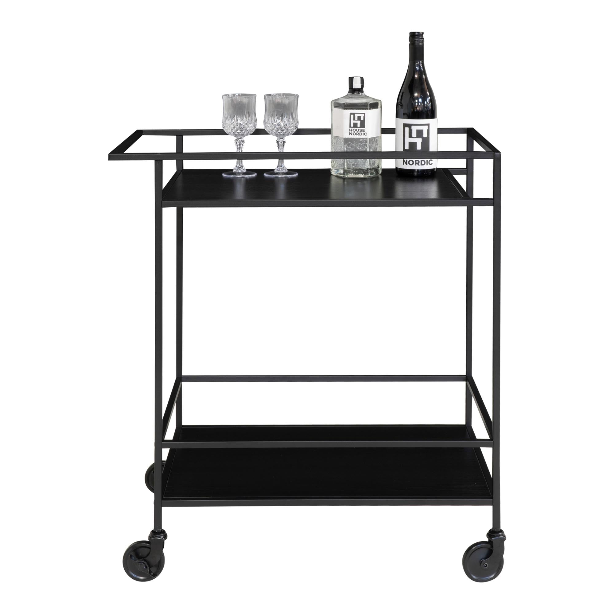 Vita Bar trolley - bartrolley met 2 planken, zwart, zwart frame 68x40x79 cm