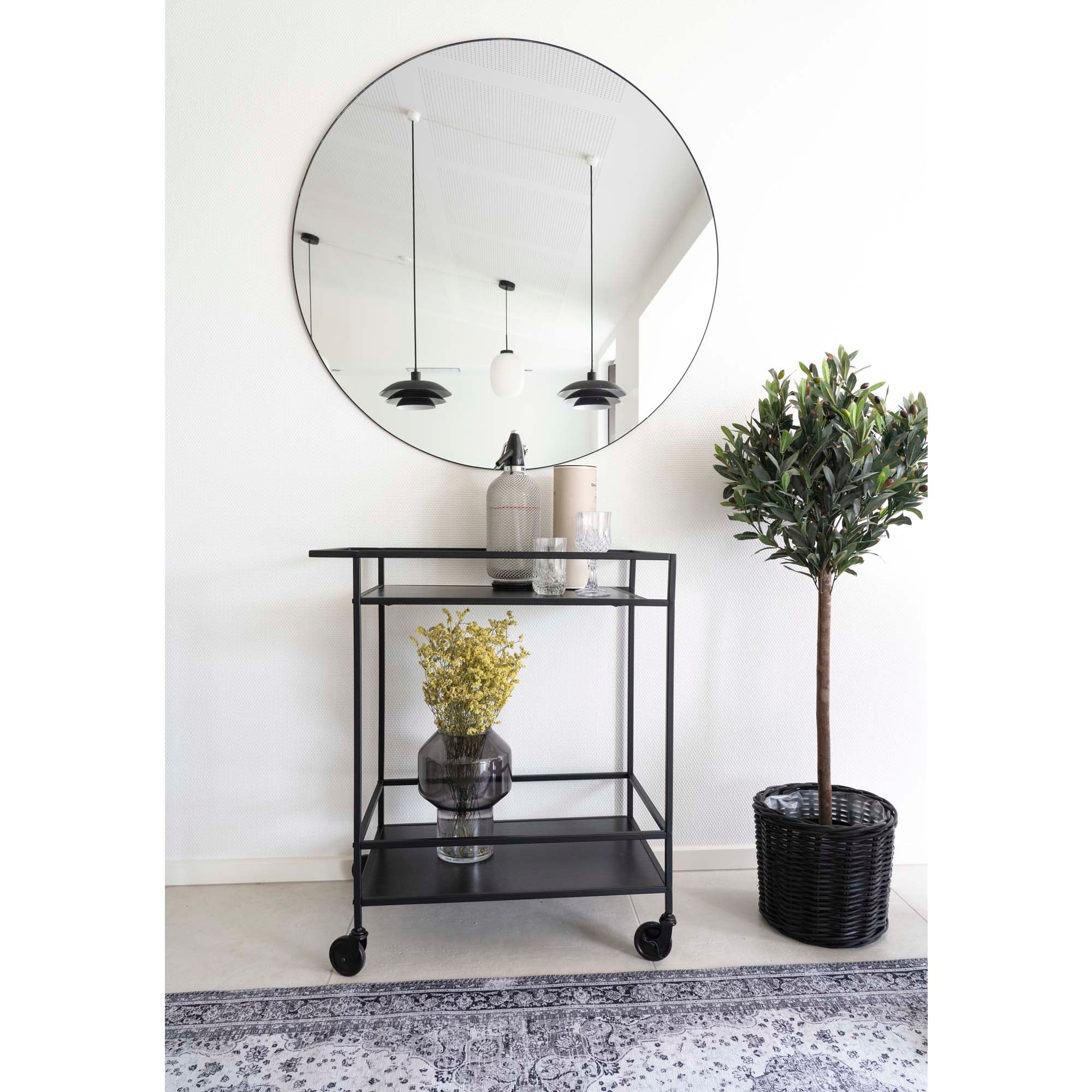 Vita Bar trolley - bartrolley met 2 planken, zwart, zwart frame 68x40x79 cm