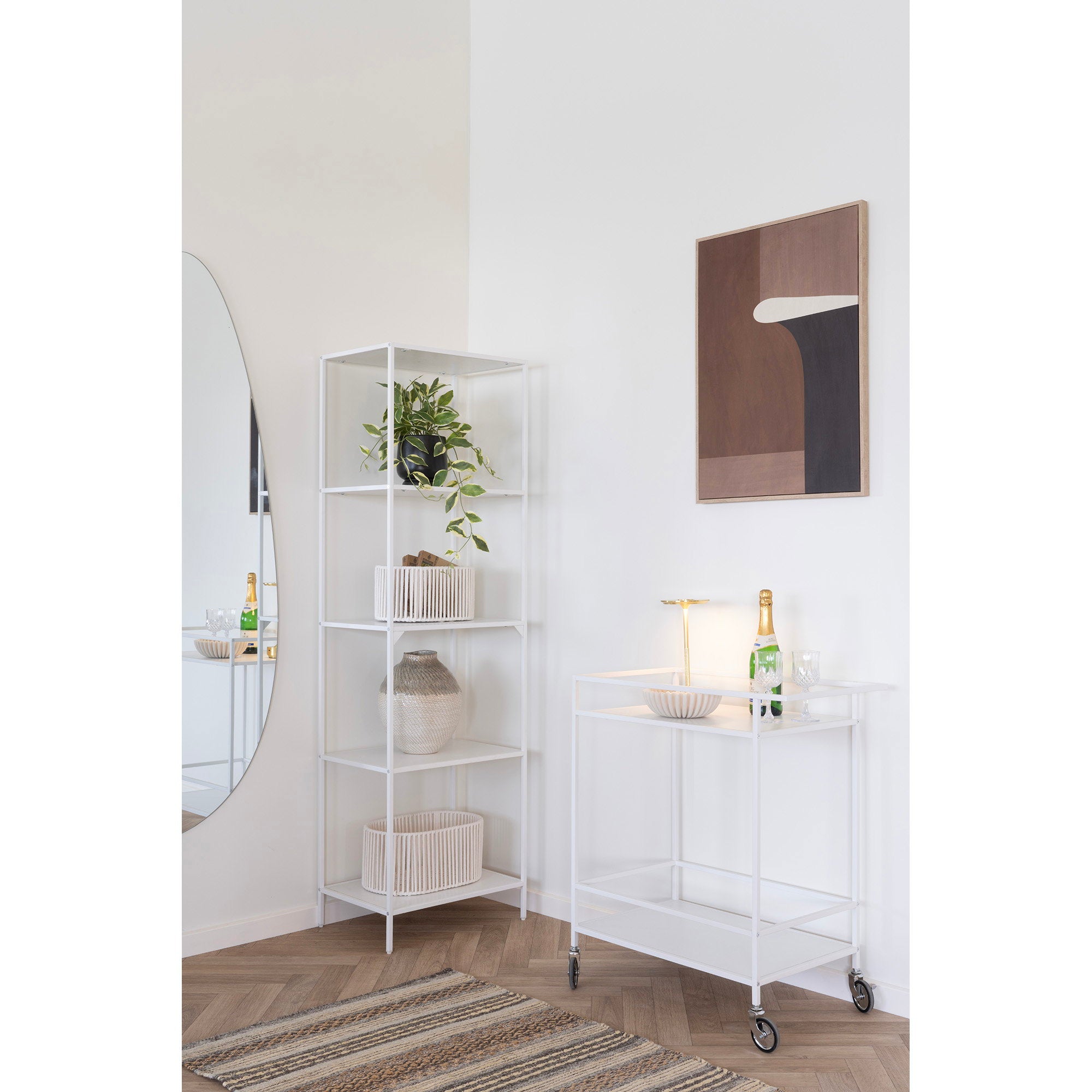 Vita Bar Trolley - bartrolley, 2 witte planken, wit frame 68x40x79 cm