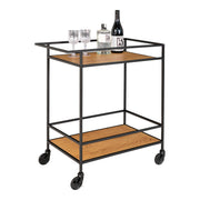 Vita Bar trolley - barwagen met 2 planken, eikenlook, zwart frame 68x40x79 cm