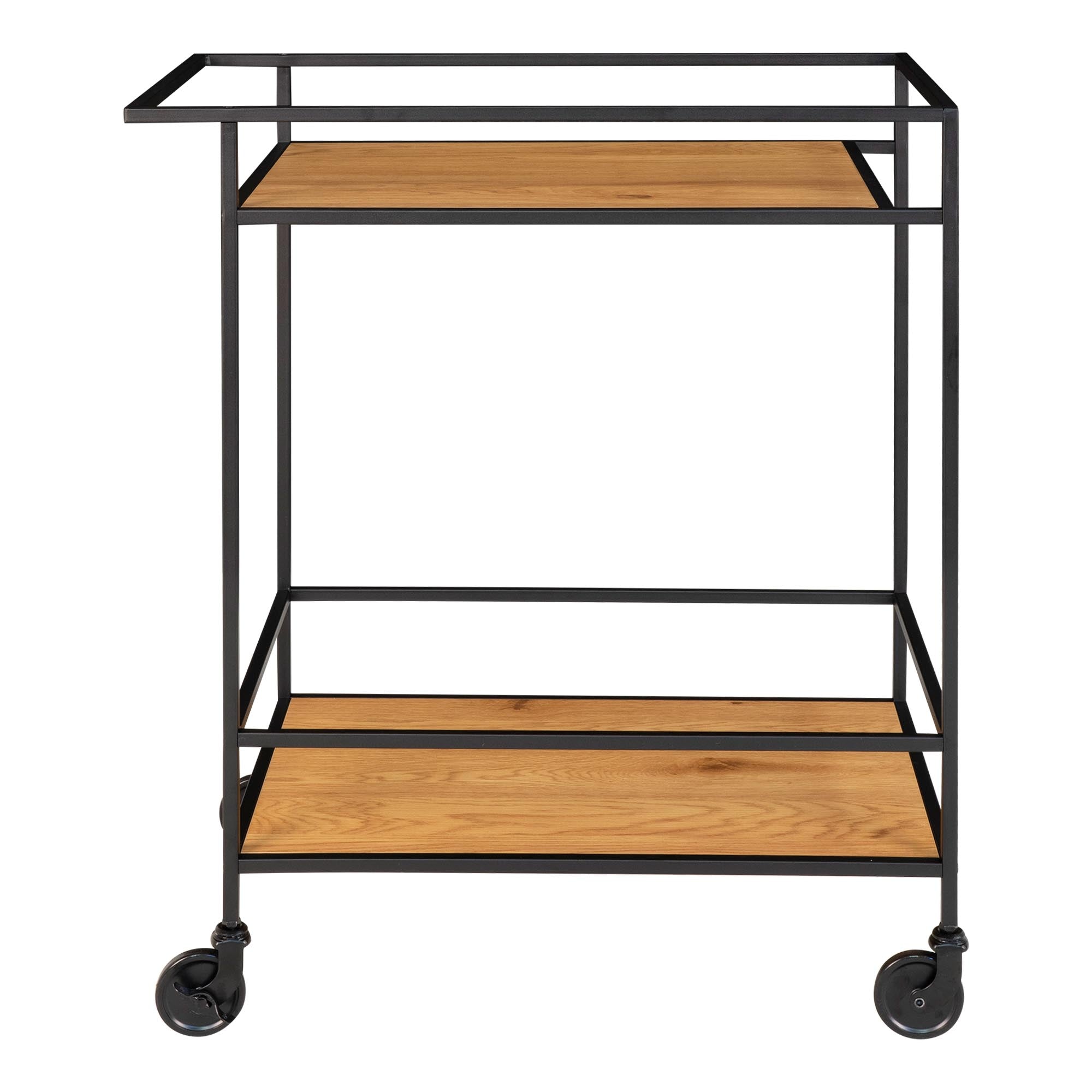 Vita Bar trolley - barwagen met 2 planken, eikenlook, zwart frame 68x40x79 cm