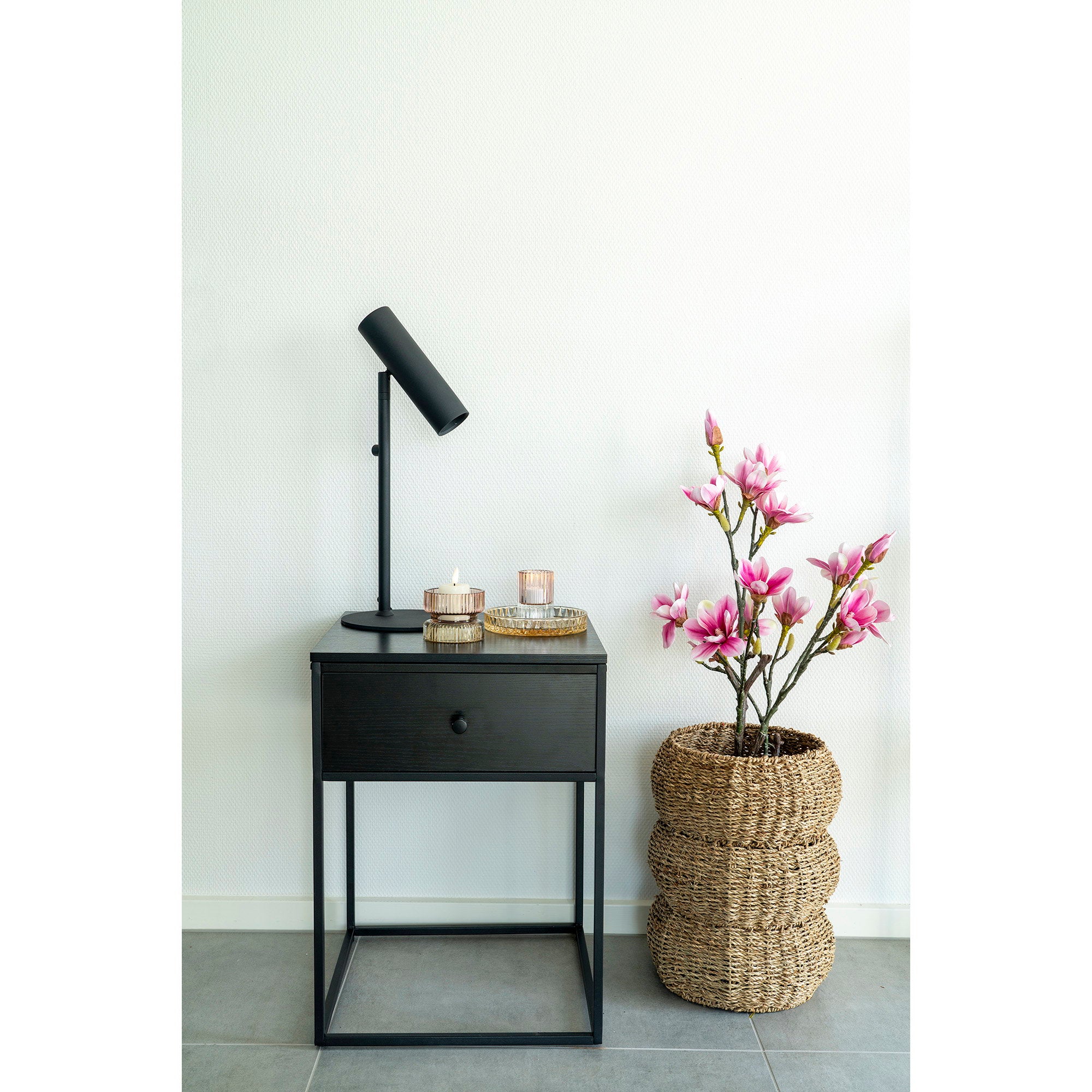 Vita bijzettafel - bijzettafel, 1 lade, zwart, zwart frame, 40 x 40 x 55 cm