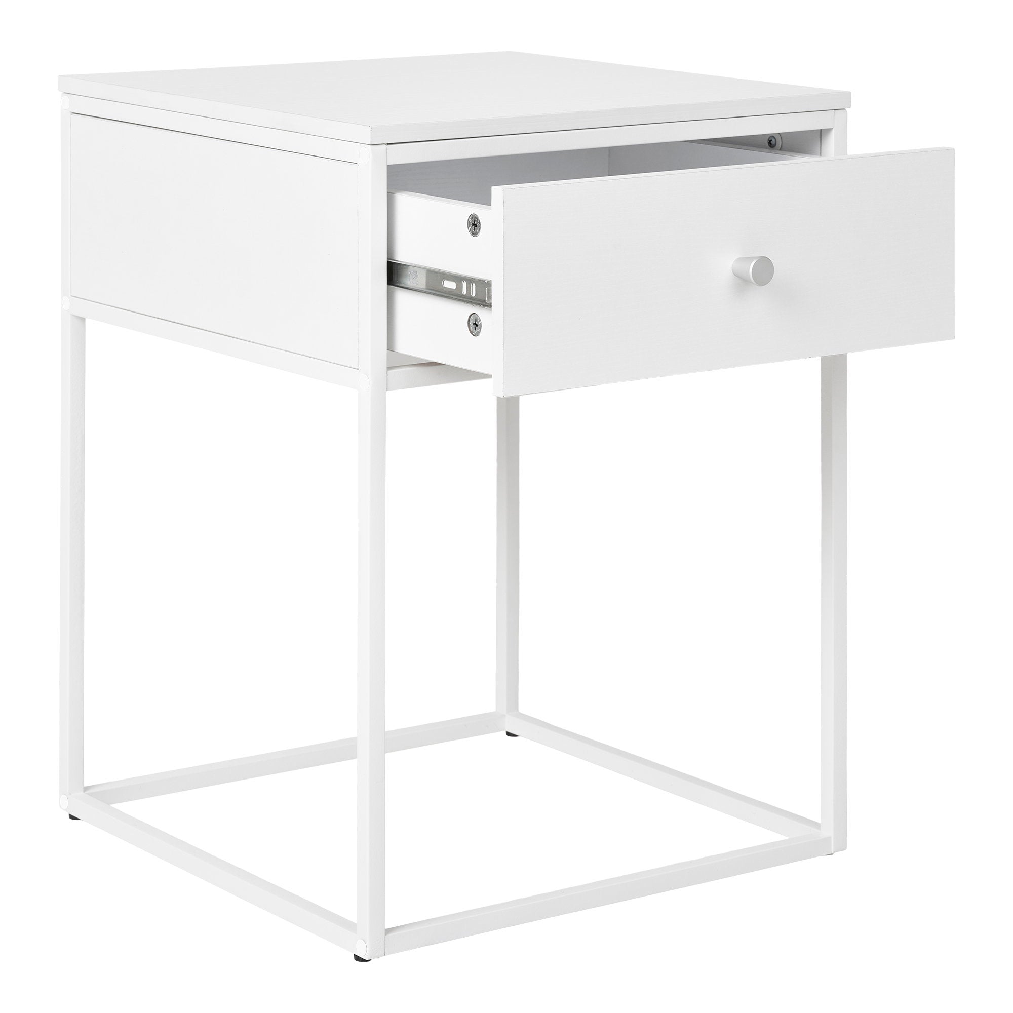 Vita bijzettafel - bijzettafel, 1 lade, wit, wit frame 40x40x55 cm