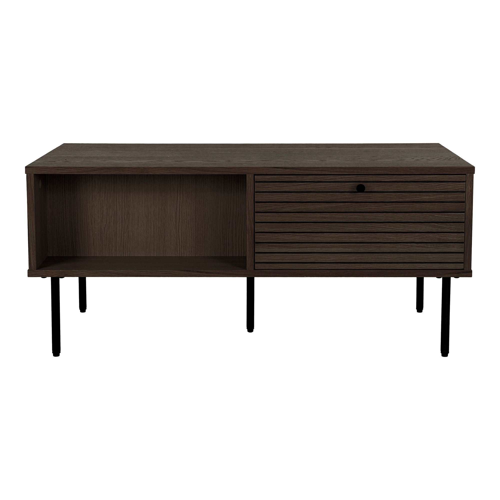 Kyoto salontafel - salontafel, 2 lades, gerookt eikenfineer, zwarte metalen poten, 50x100x45 cm