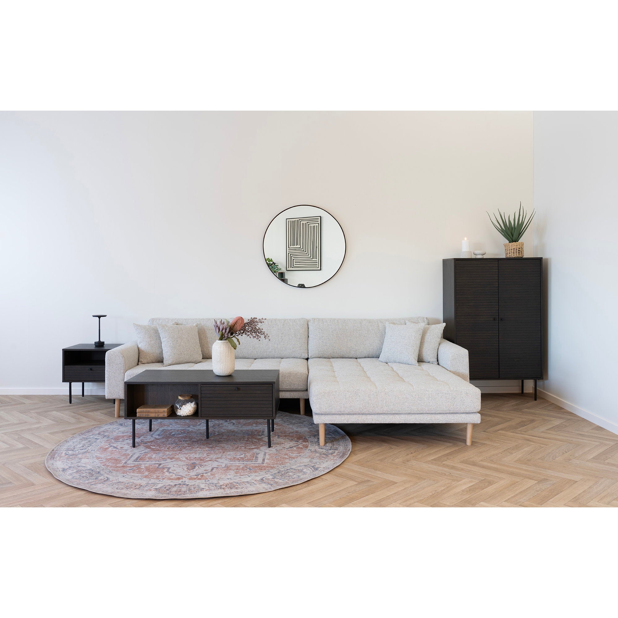 Kyoto salontafel - salontafel, 2 lades, gerookt eikenfineer, zwarte metalen poten, 50x100x45 cm