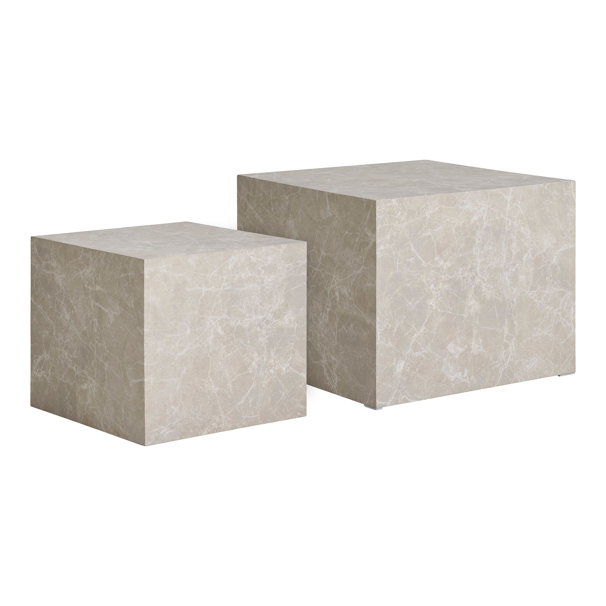 Prague Salontafel - Salontafel, marmerlook, beige set van 2