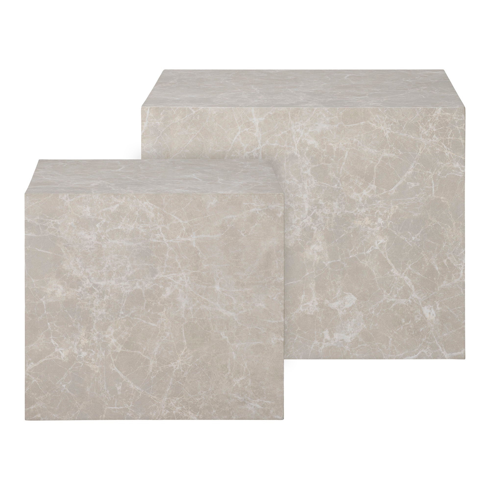 Prague Salontafel - Salontafel, marmerlook, beige set van 2