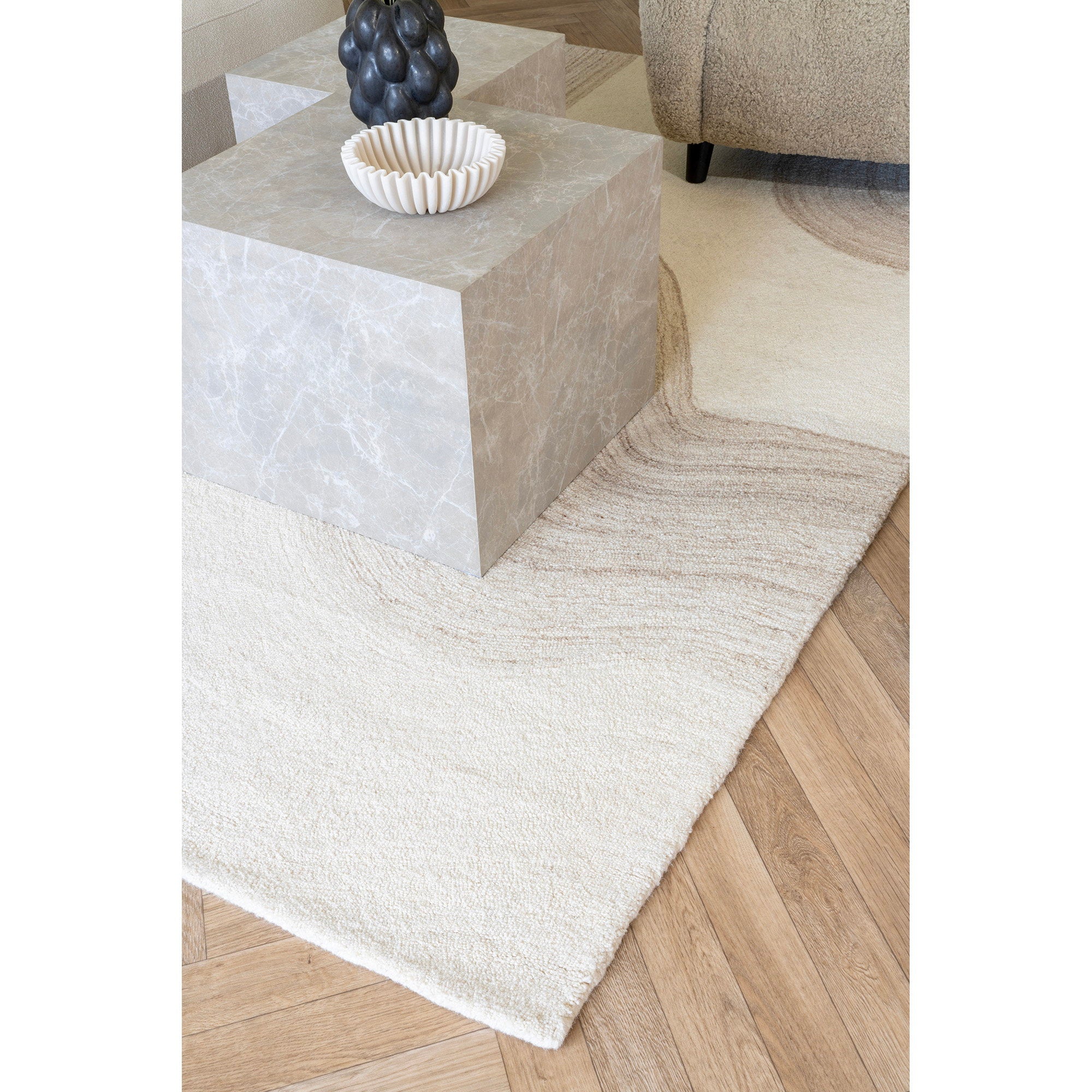Prague Salontafel - Salontafel, marmerlook, beige set van 2