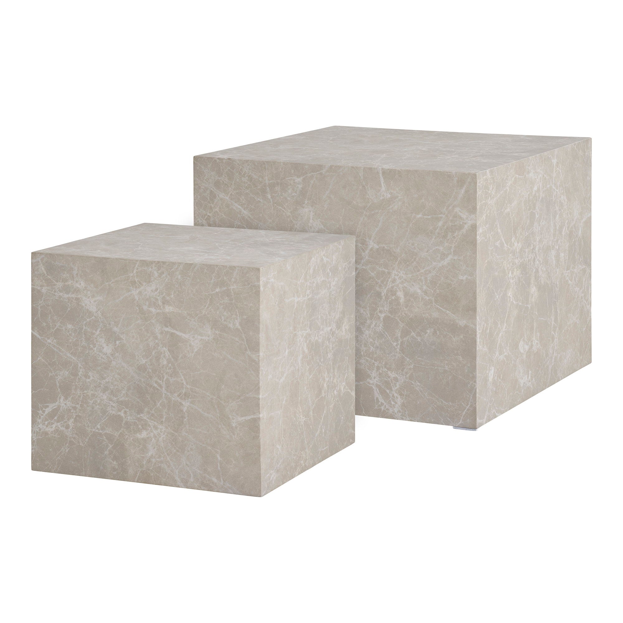 Prague Salontafel - Salontafel, marmerlook, beige set van 2