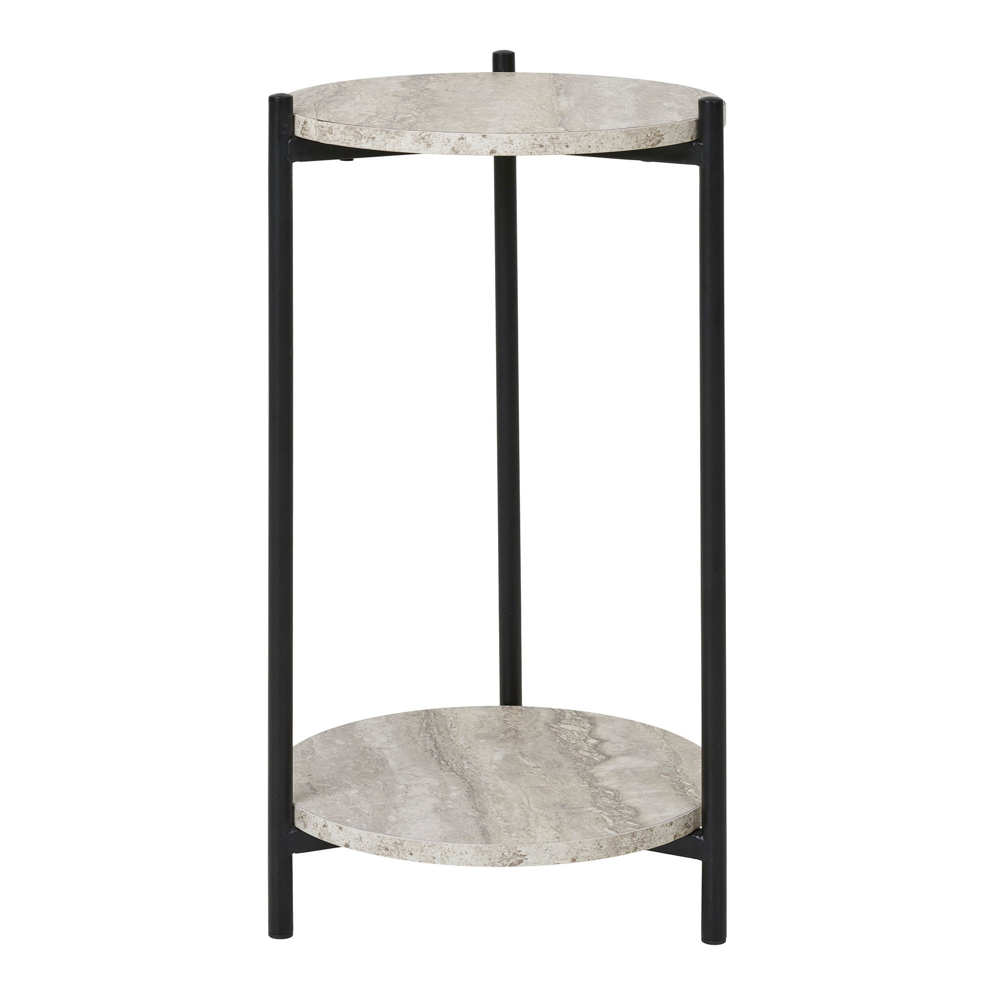 Leuven bijzettafel - bijzettafel, travertijnlook, zwarte poten ø27x46 cm
