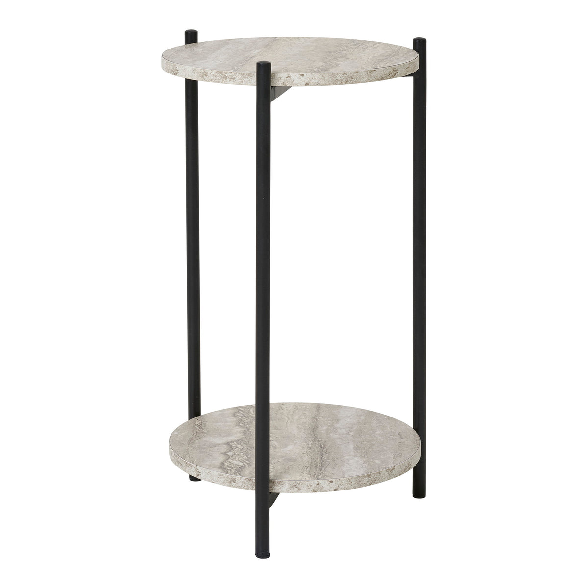 Leuven bijzettafel - bijzettafel, travertijnlook, zwarte poten ø27x46 cm