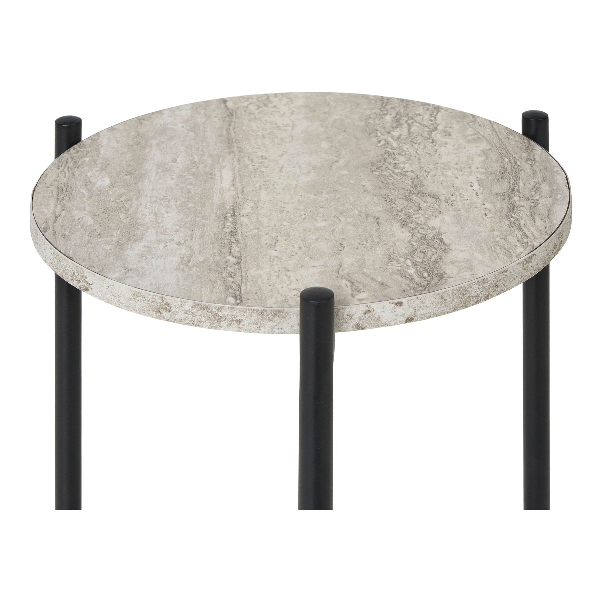 Leuven bijzettafel - bijzettafel, travertijnlook, zwarte poten ø27x46 cm