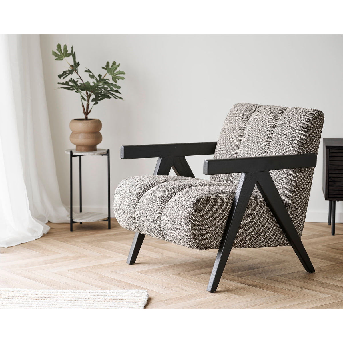 Leuven bijzettafel - bijzettafel, travertijnlook, zwarte poten ø27x46 cm