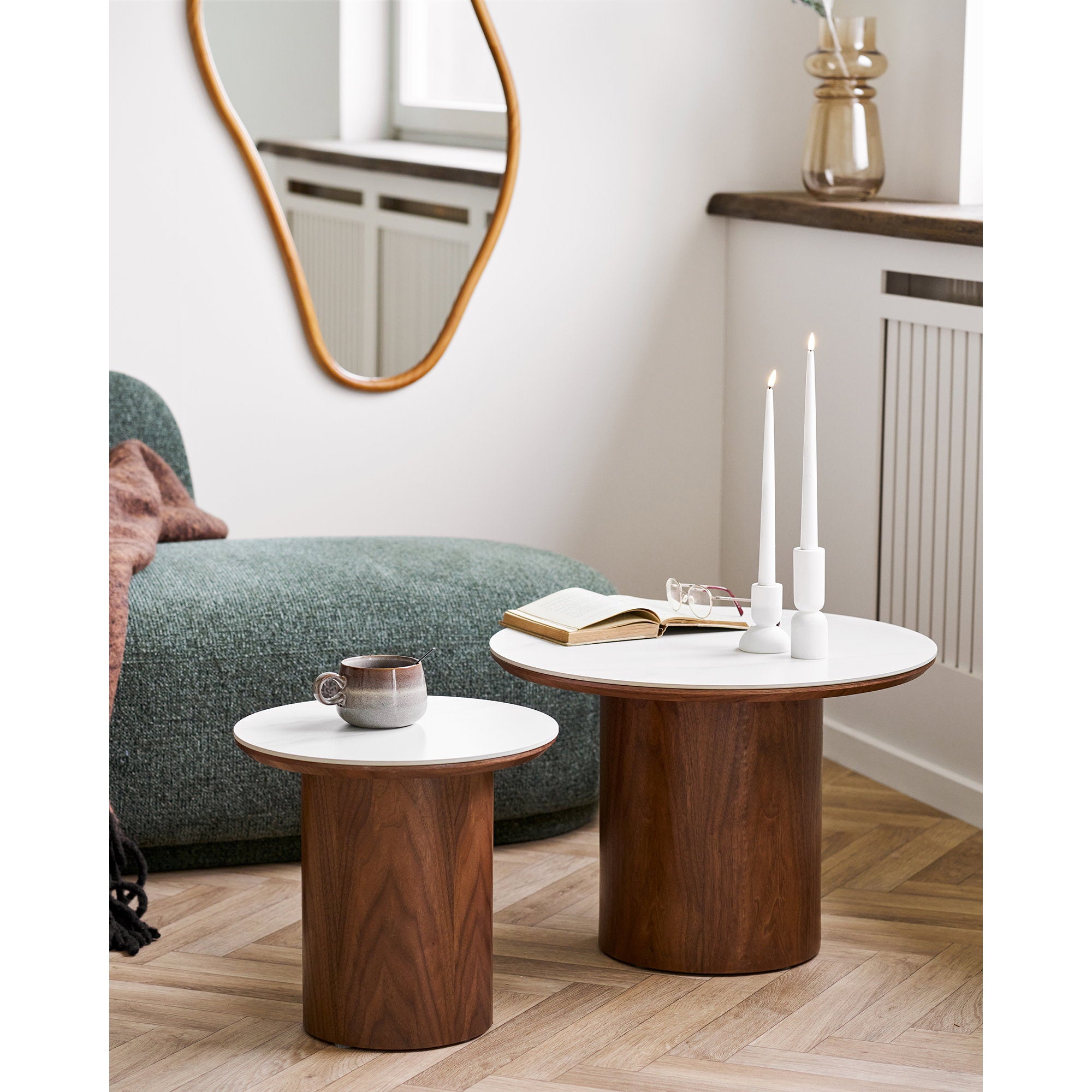 Noli Salontafel - Salontafel, keramisch tafelblad/essenfineer, wit/donkerbruin ø60x42 cm