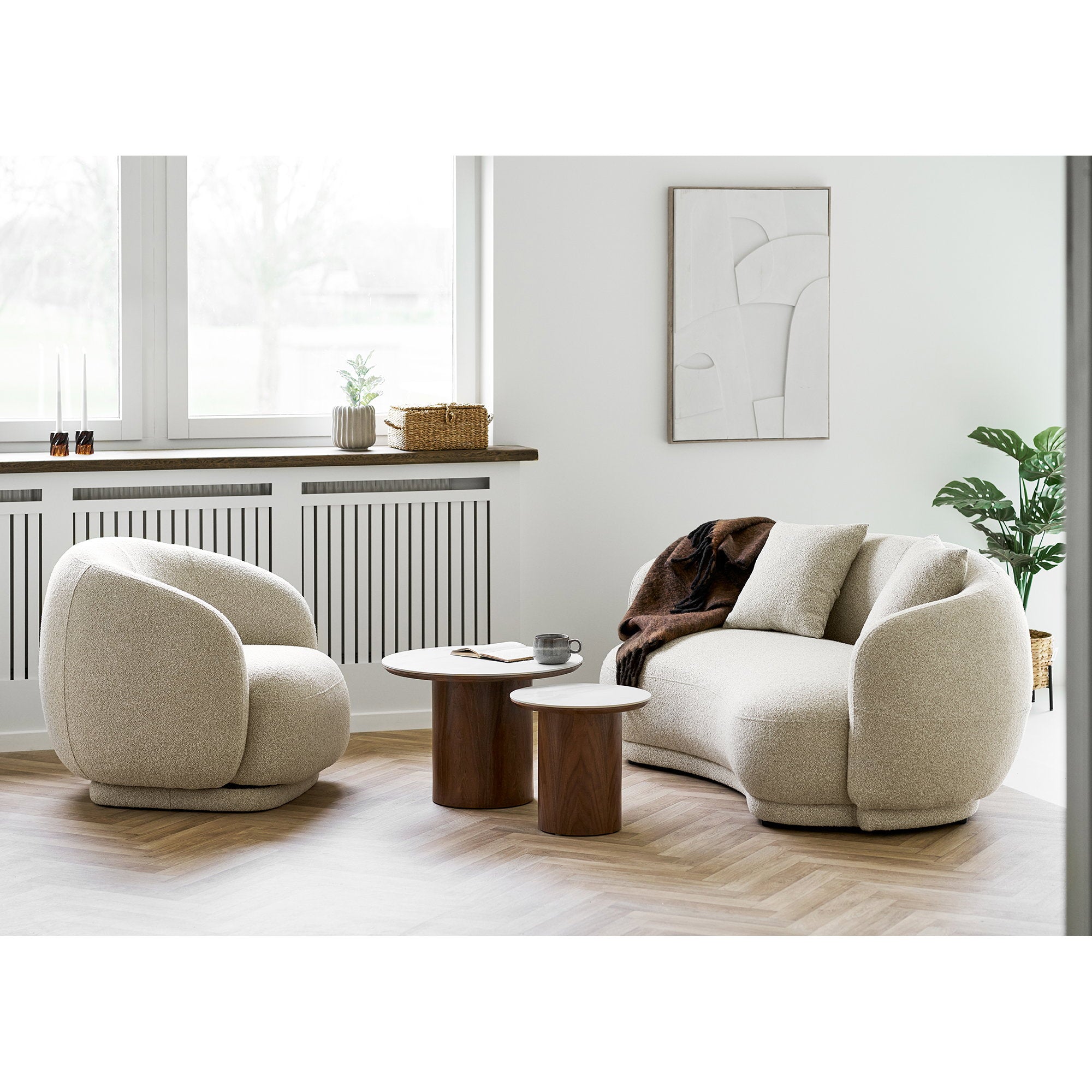 Noli Salontafel - Salontafel, keramisch tafelblad/essenfineer, wit/donkerbruin ø60x42 cm