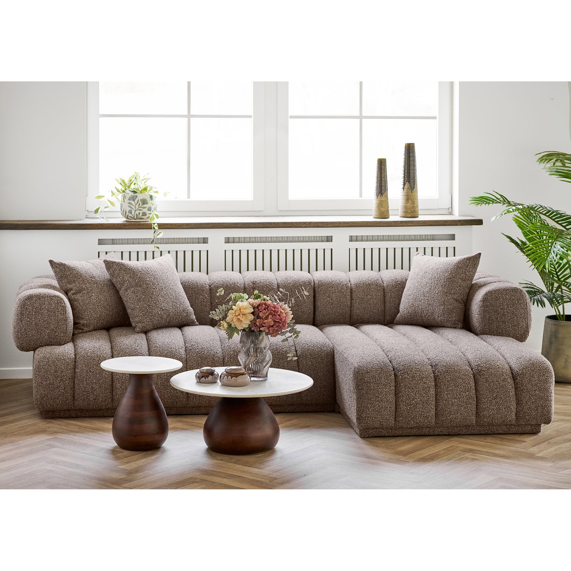 Heide salontafel - mangohout/marmer, donkerbruin/wit ø70x35 cm
