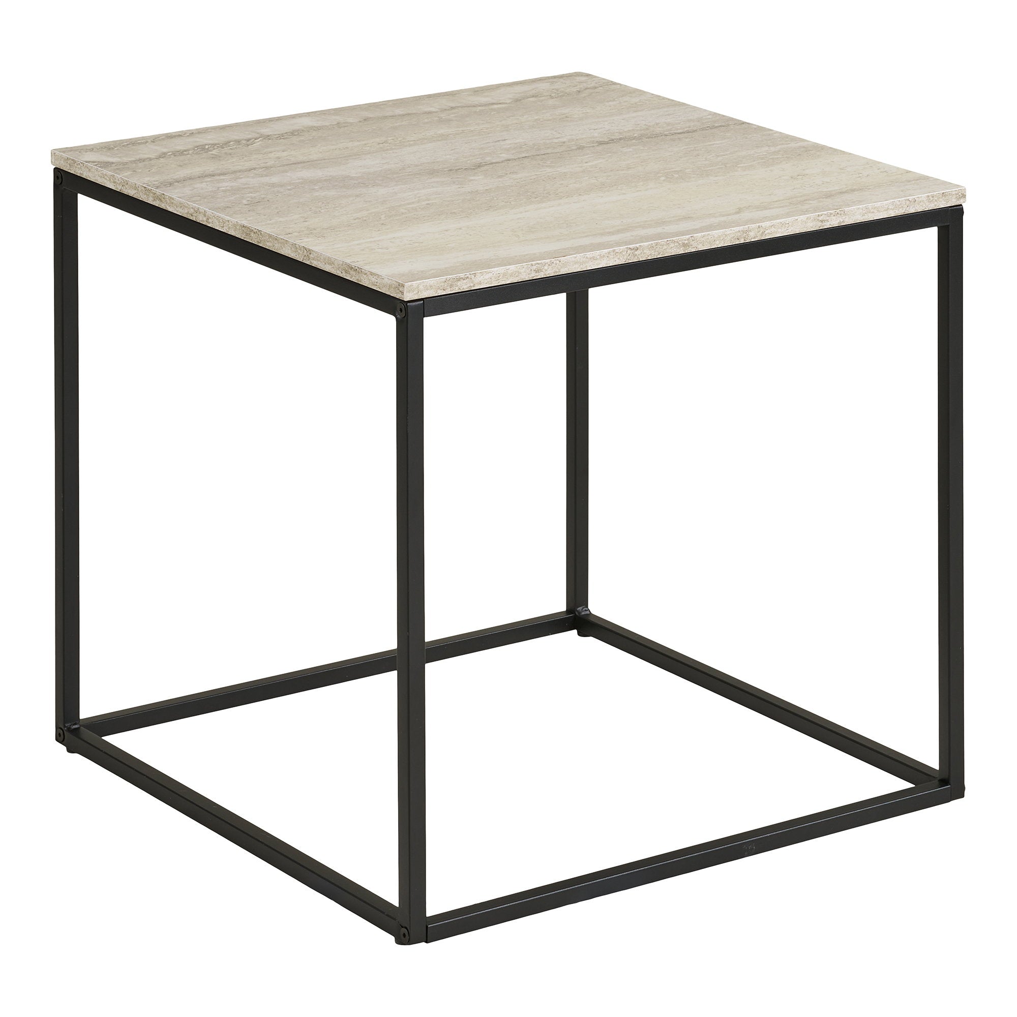 Vita bijzettafel - bijzettafel, travertijnlook, zwart staal 45x45x45 cm