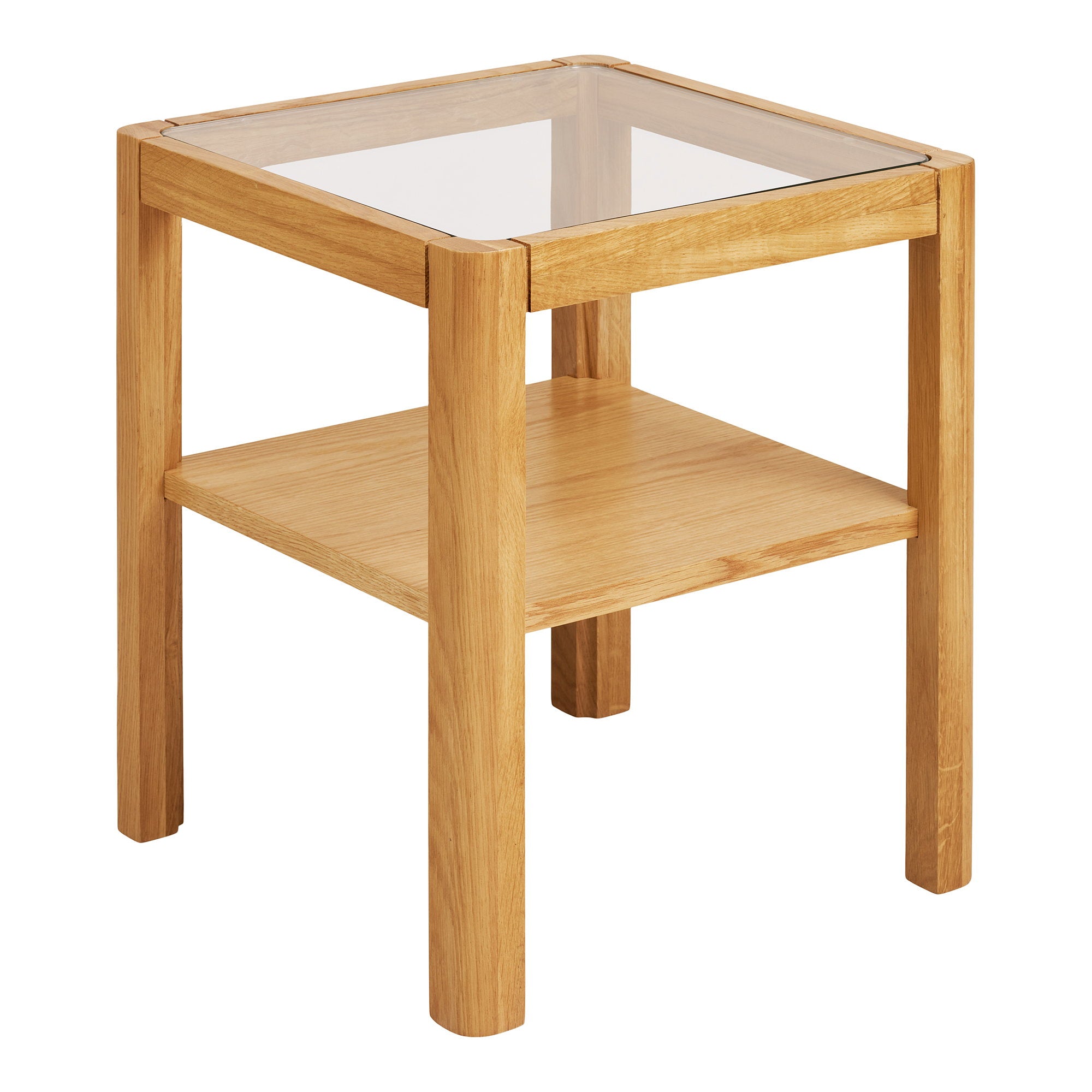 Lourmarin Bijzettafel - Bijzettafel, eiken/eikenfineer/gehard glas, naturel 40x40x45 cm