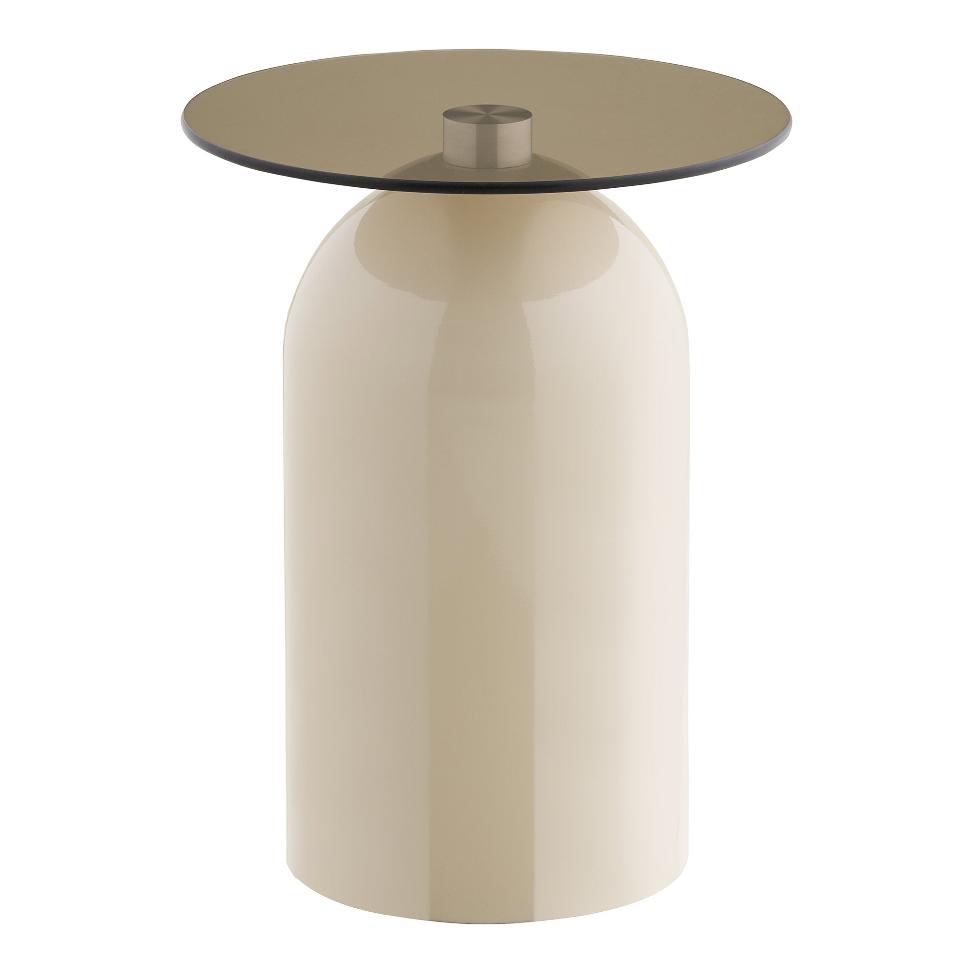 Ravello Bijzettafel - Bijzettafel, gehard glas/metaal, grijs/beige ø40x52 cm