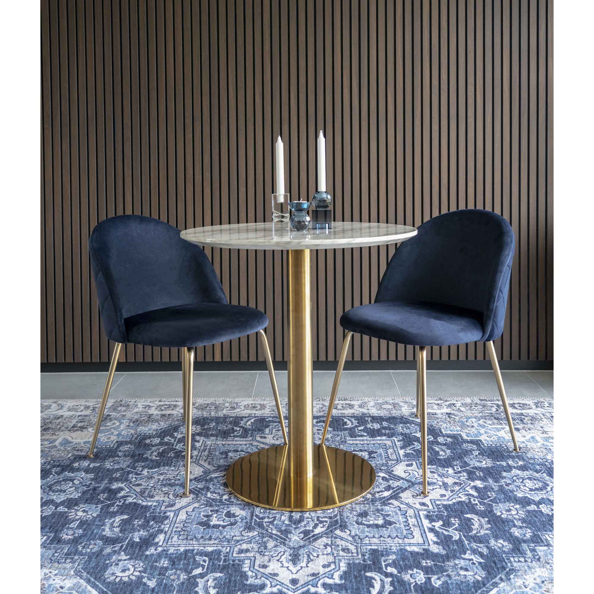 Bolzano Eettafel - marmerlook tafelblad, messinglook onderstel ø70x75 cm
