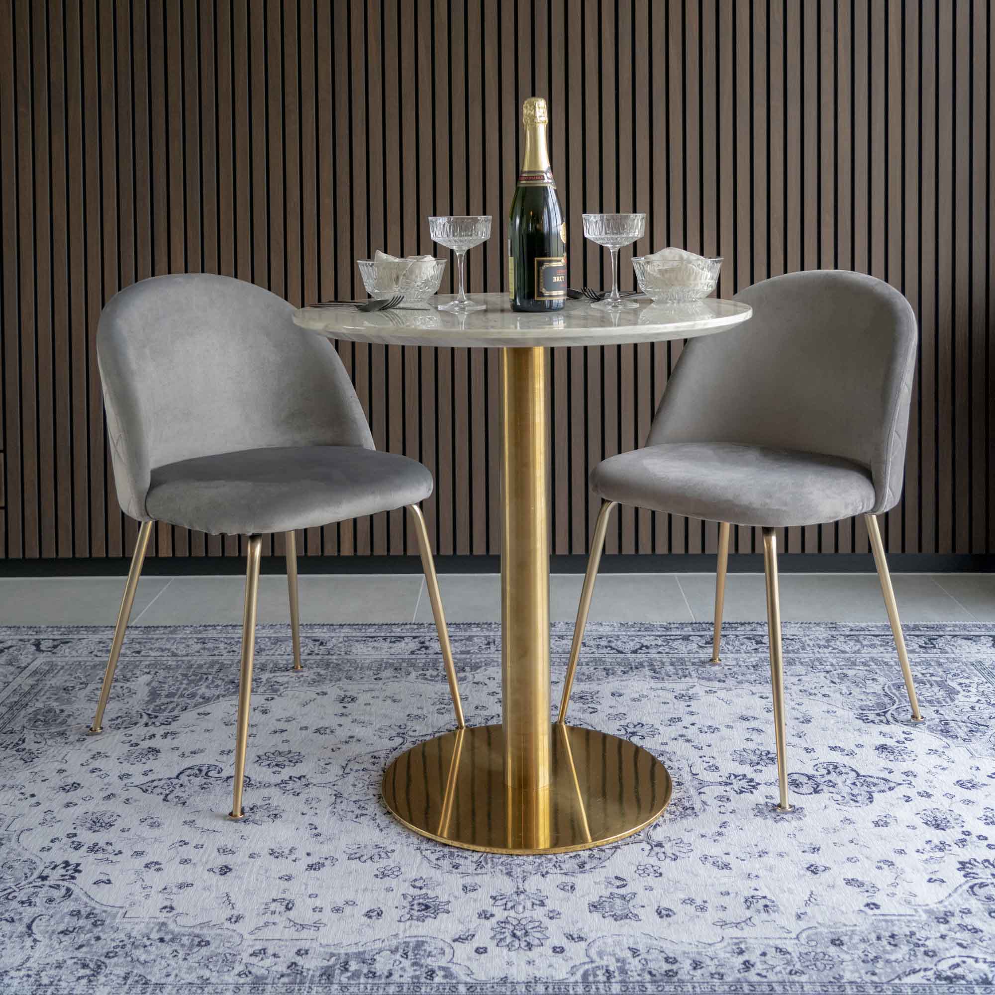 Bolzano Eettafel - marmerlook tafelblad, messinglook onderstel ø70x75 cm