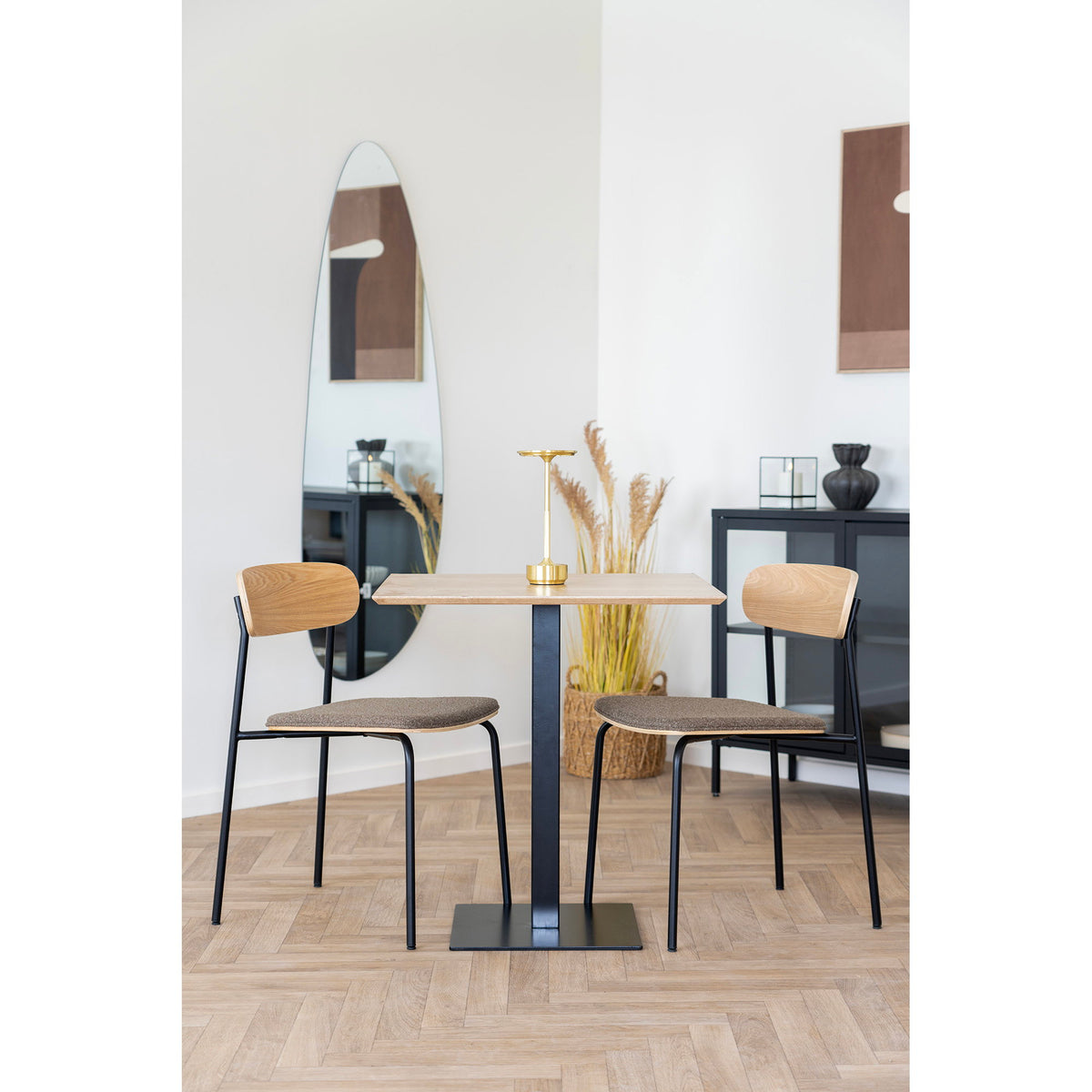 Fano cafétafel - cafétafel, melamine, naturel, zwart metalen onderstel 70x70x75 cm