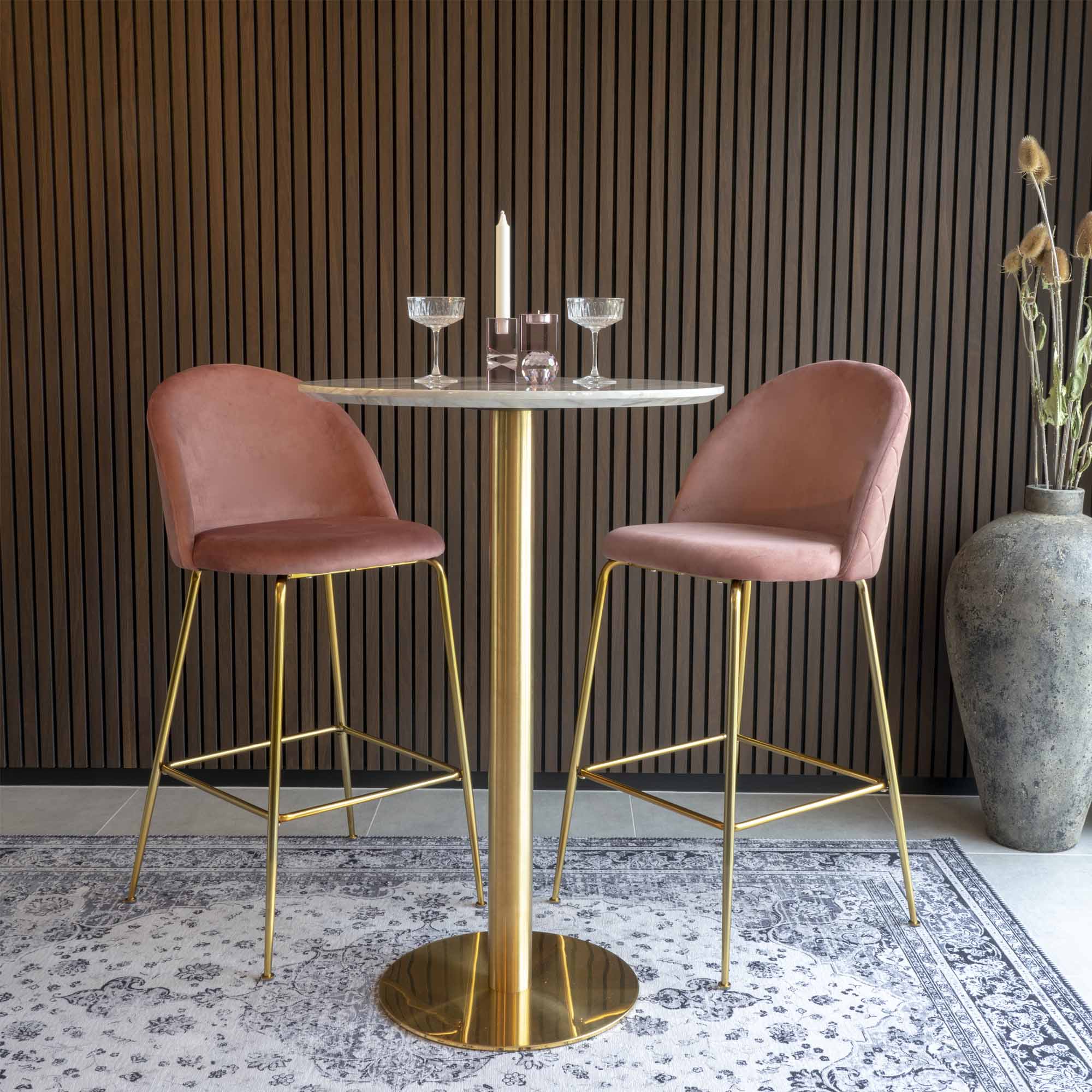 Bolzano Bar Table - Bartafel, blad in marmerlook, onderstel in messinglook ø70x105 cm