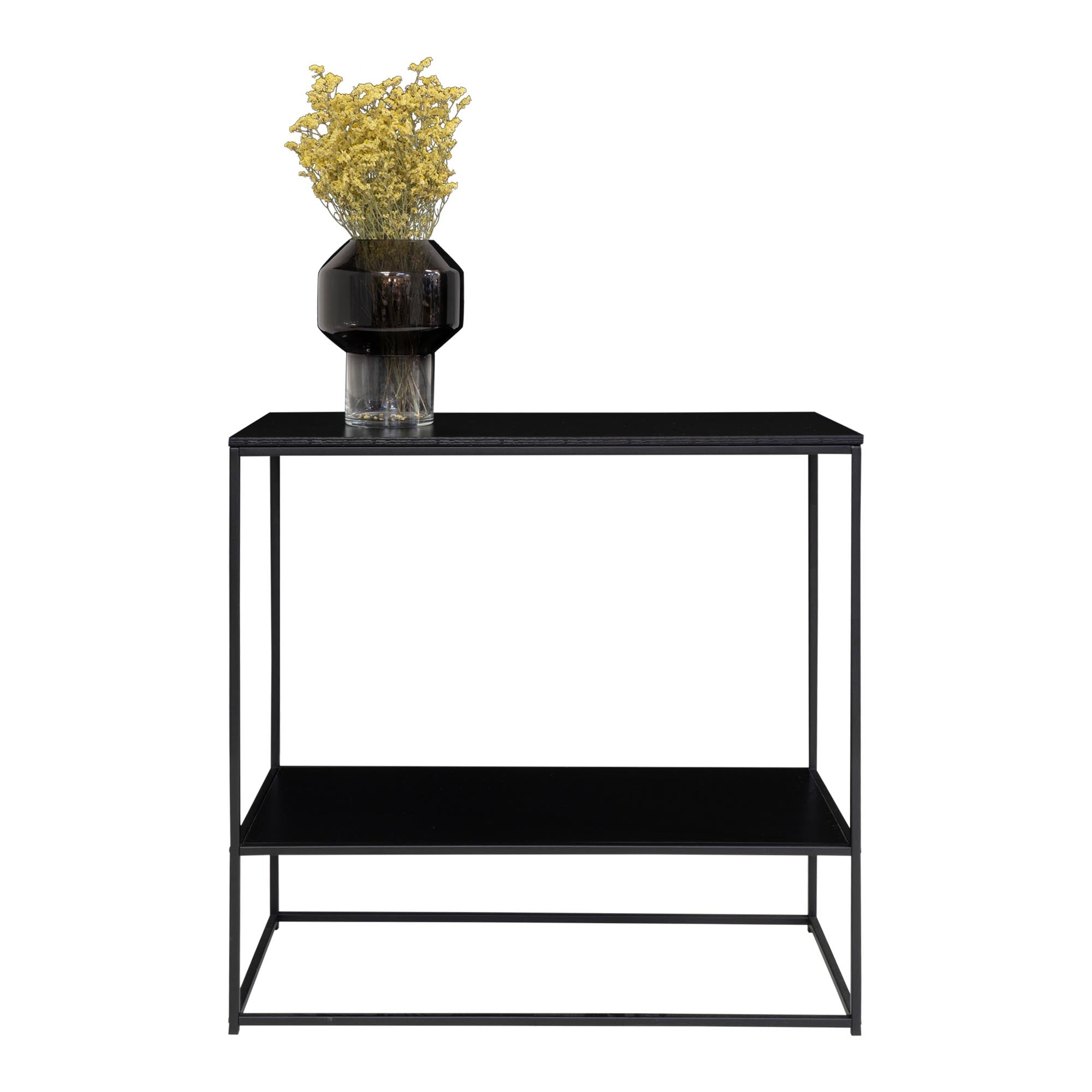 Vita Consoletafel - Consoletafel, 2 planken, zwart, zwart frame 80x36x80 cm