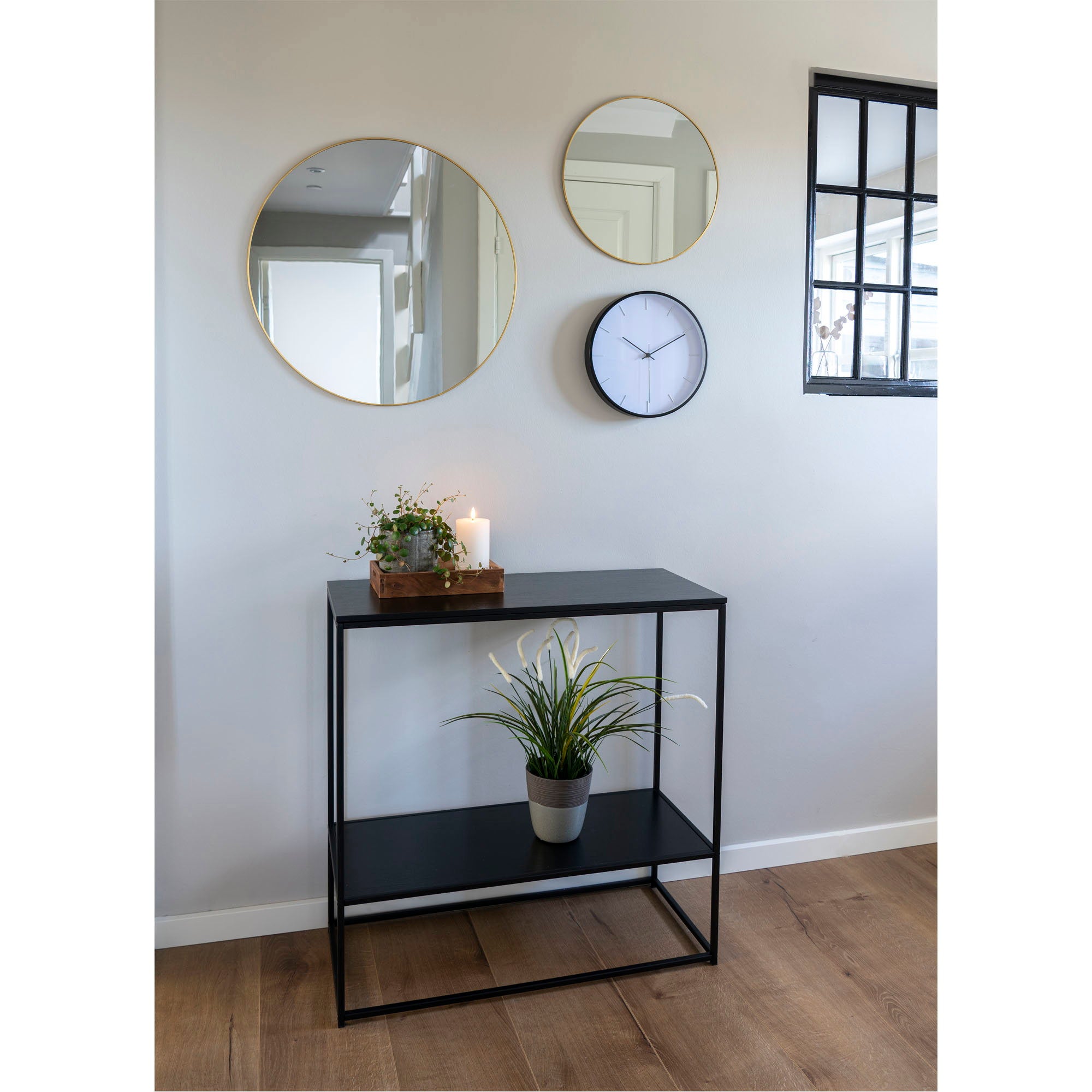 Vita Consoletafel - Consoletafel, 2 planken, zwart, zwart frame 80x36x80 cm