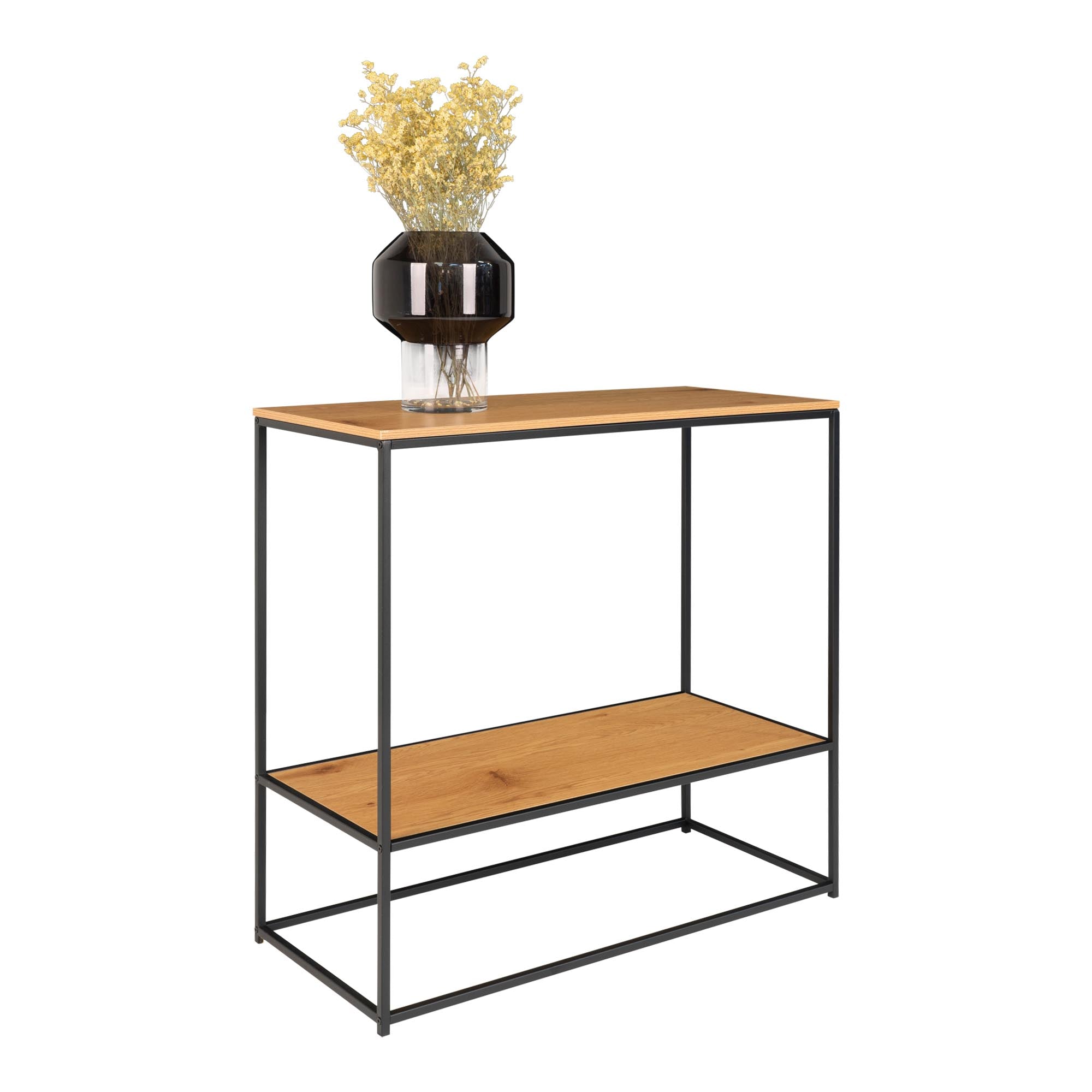 Vita consoletafel - consoletafel, 2 planken, eikenlook, zwart frame 80x36x80 cm