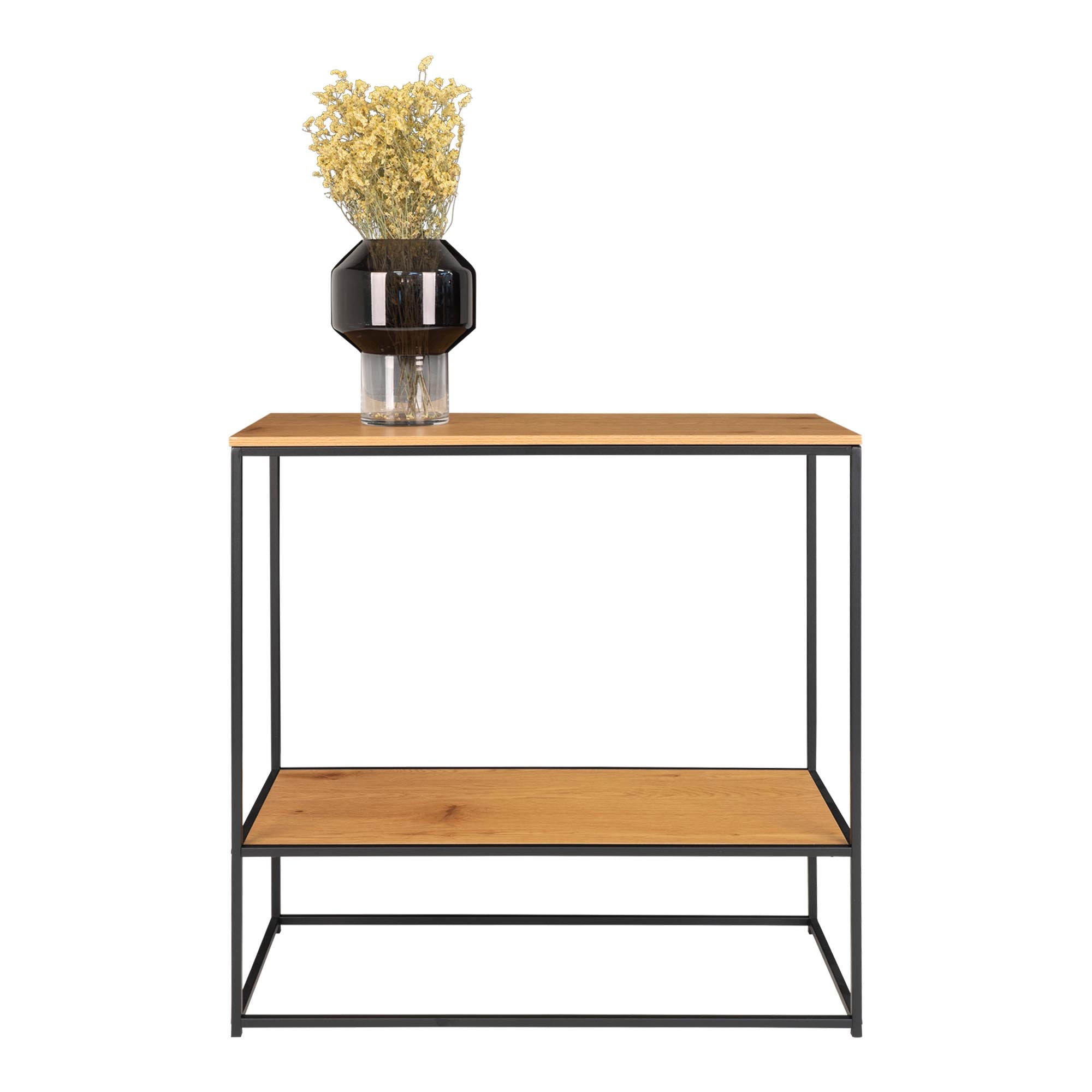 Vita consoletafel - consoletafel, 2 planken, eikenlook, zwart frame 80x36x80 cm