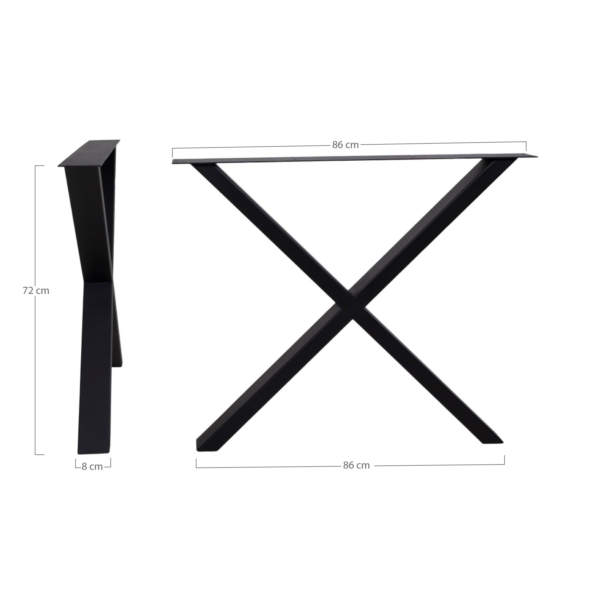 Nimes poten voor eettafel - poten voor eettafel, gepoedercoat in zwart, design X 8x86x70,8 cm
