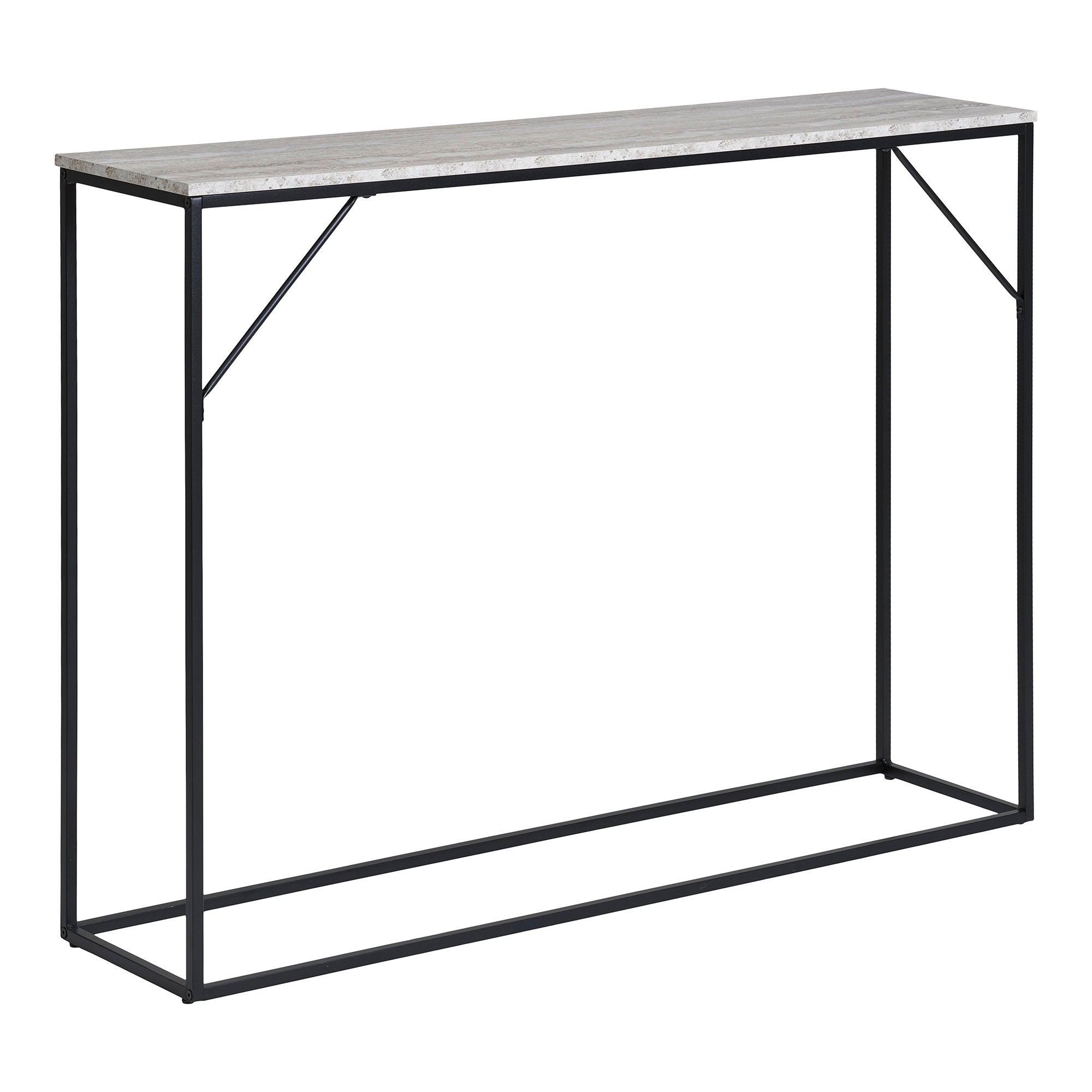 Vita consoletafel - 1 plank, in travertijnlook, zwart frame 110x26x80 cm